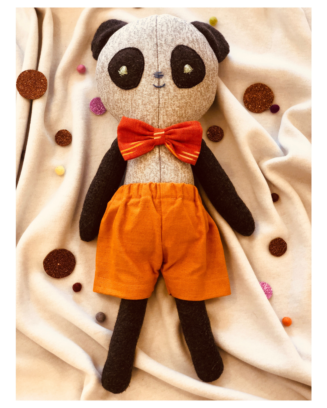 Poro the Panda - Fabric doll by Pookies - Handmade stuffed toy
