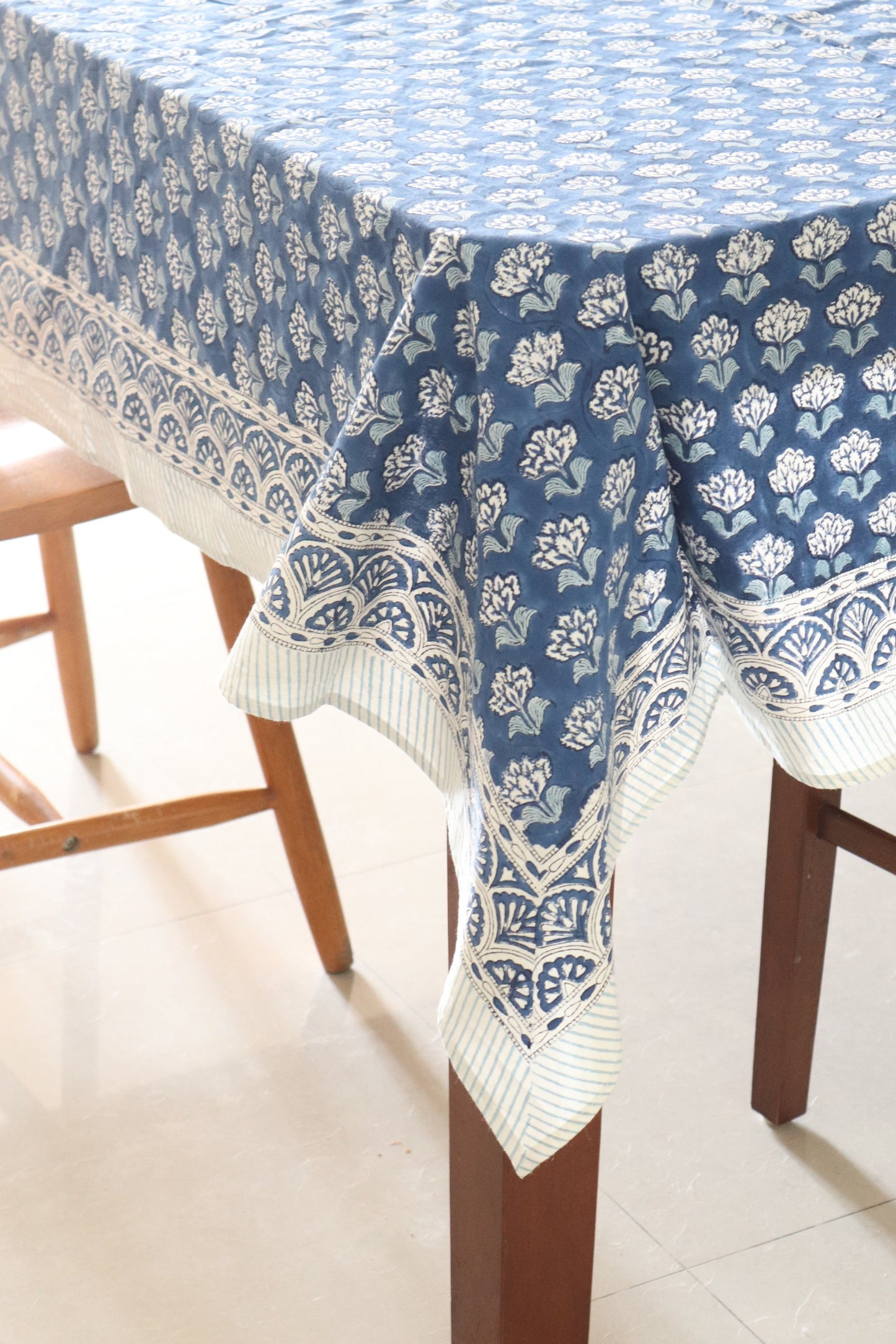8 seater tablecloth - Blue boota tablecloth - block print table cloth - Navy blue table cover - large table size tablecloth - 60x120 inches
