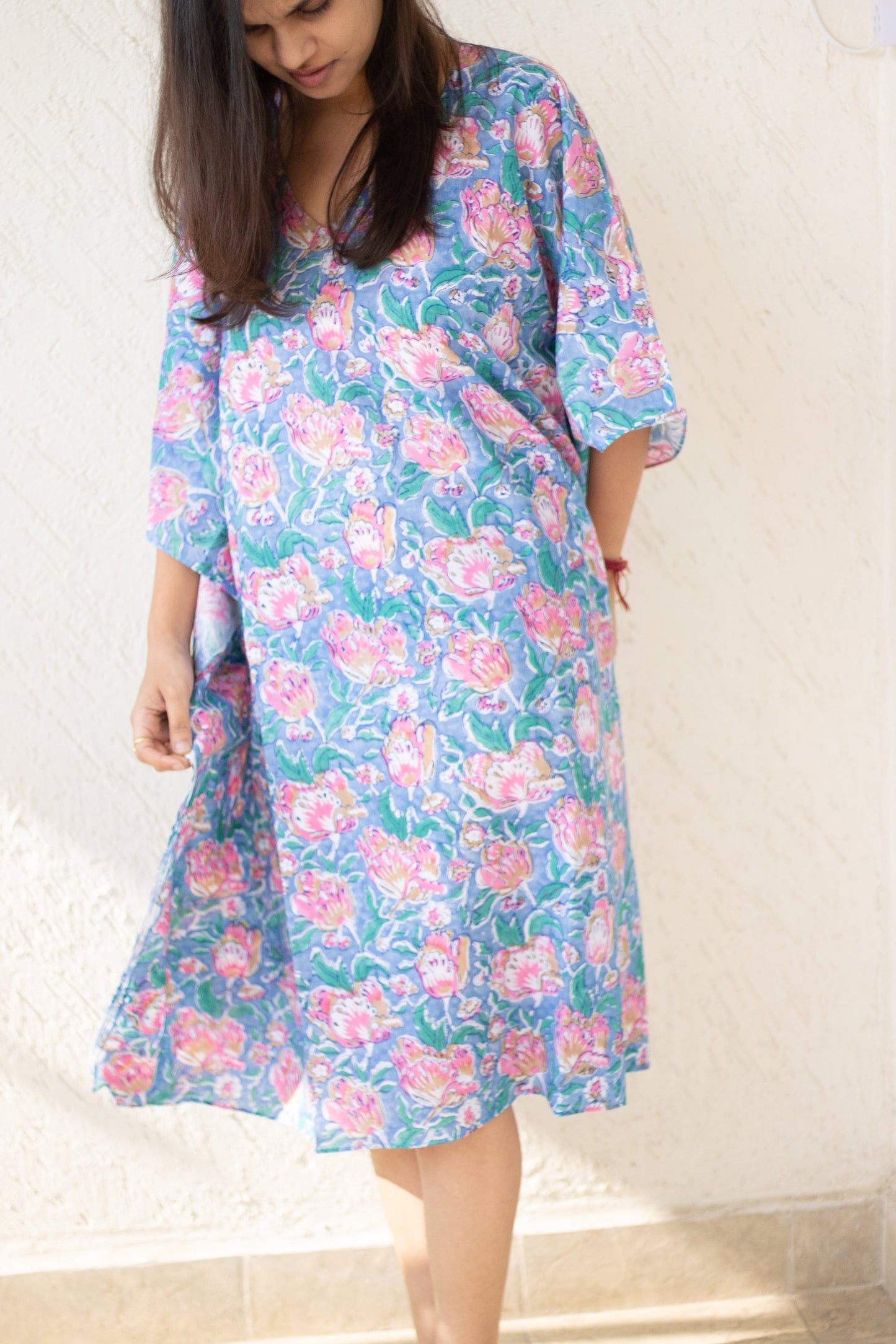 Kaftans for women - Loungewear - Knee length Kaftan - Short Kaftan - Light blue