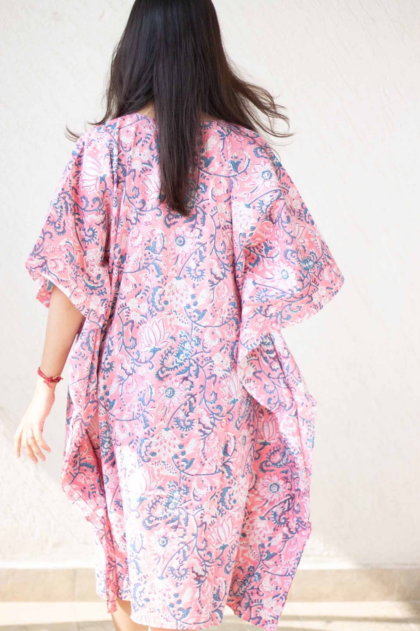 Kaftans for women - Loungewear - Knee length Kaftan - Short Kaftan - Pink floral