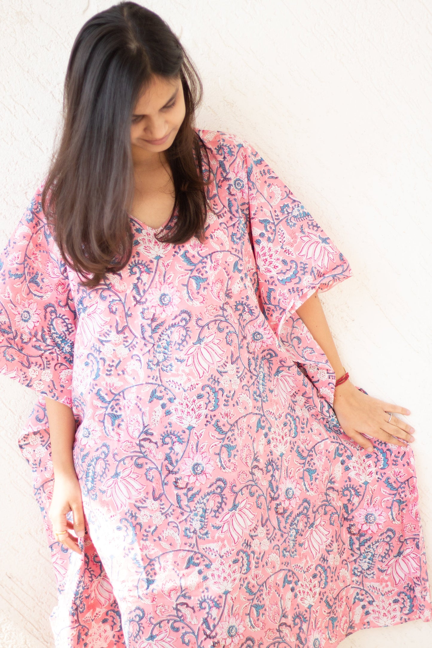 Kaftans for women - Loungewear - Knee length Kaftan - Short Kaftan - Pink floral