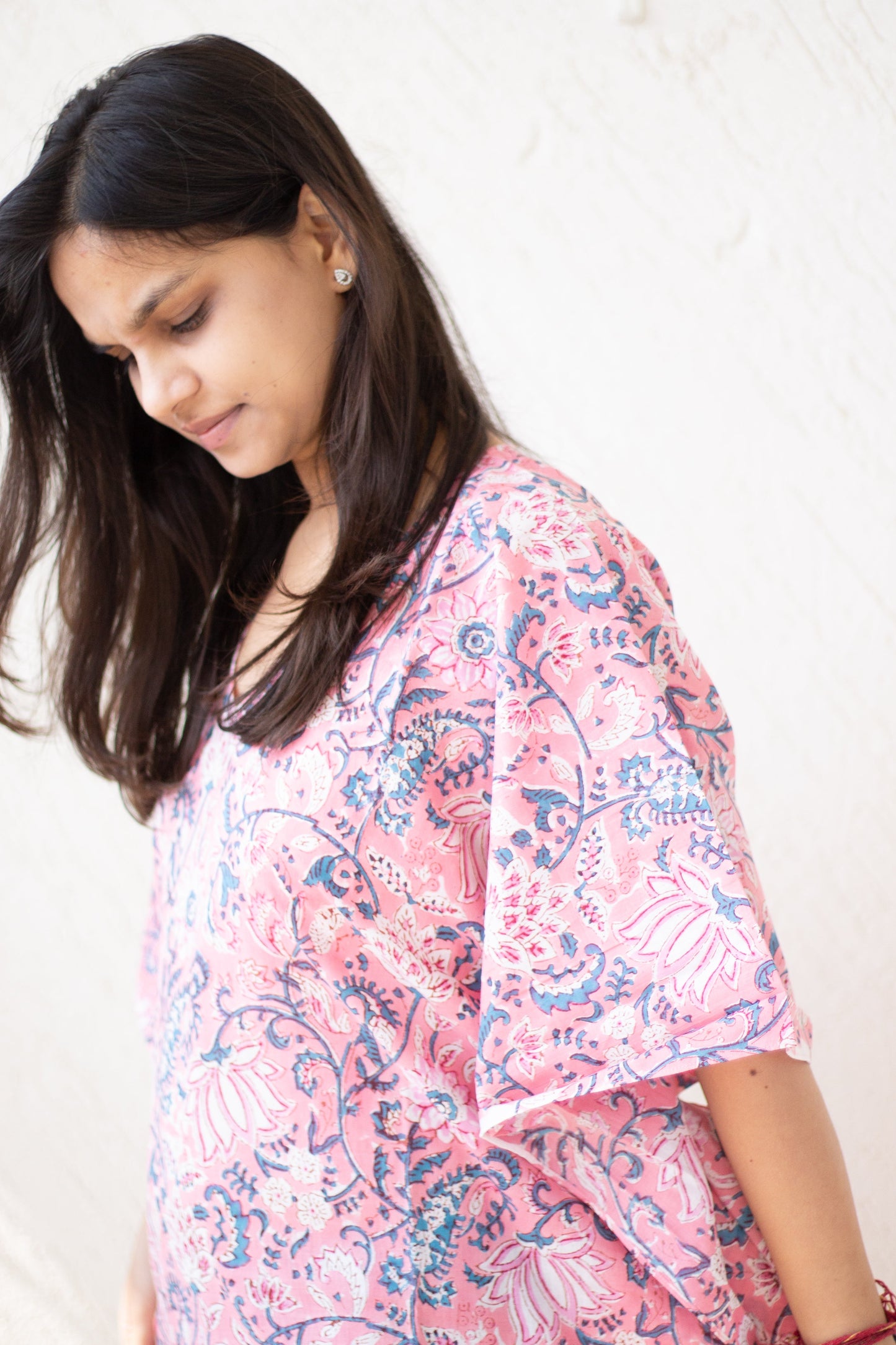 Kaftans for women - Loungewear - Knee length Kaftan - Short Kaftan - Pink floral