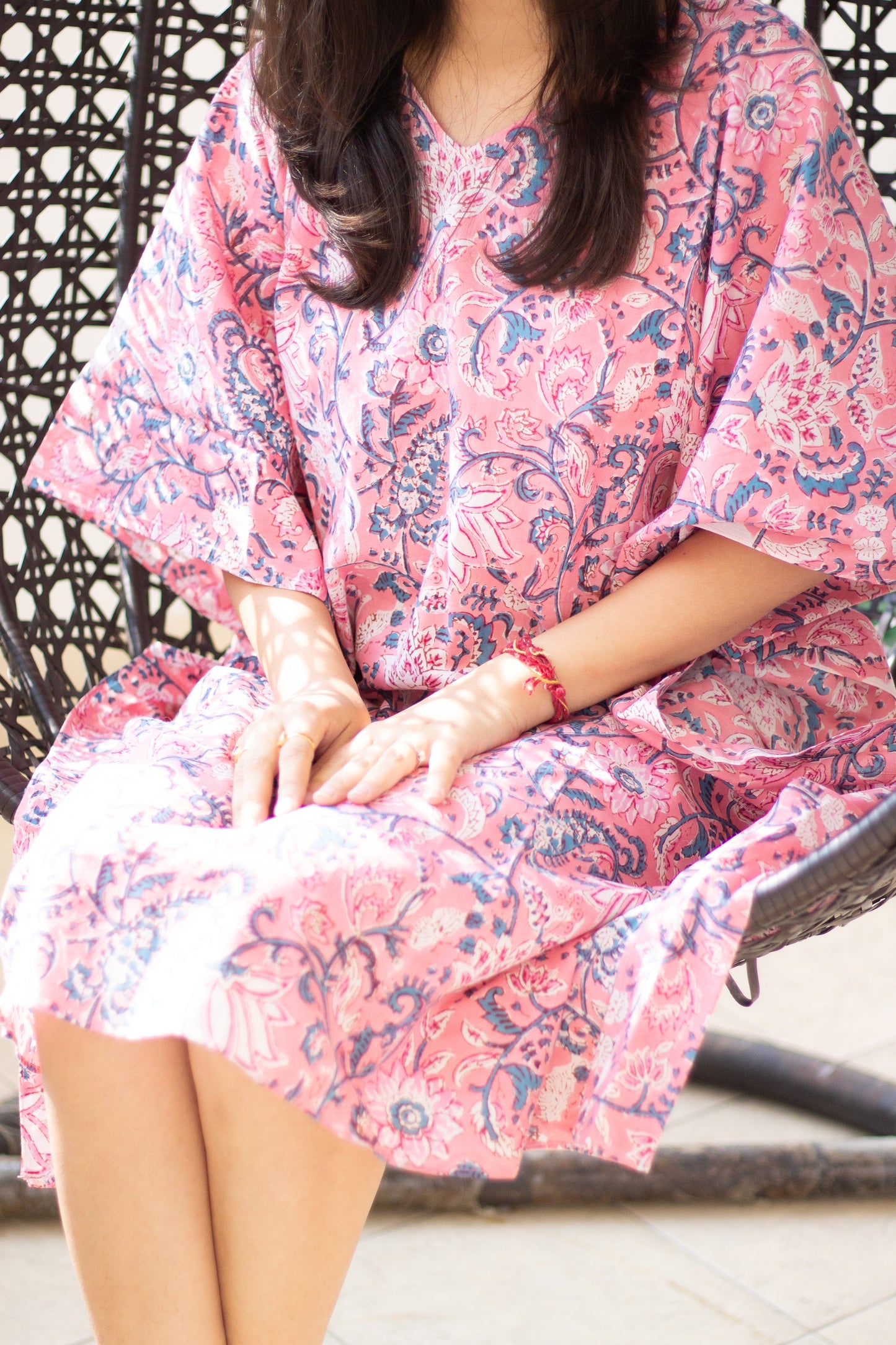 Kaftans for women - Loungewear - Knee length Kaftan - Short Kaftan - Pink floral