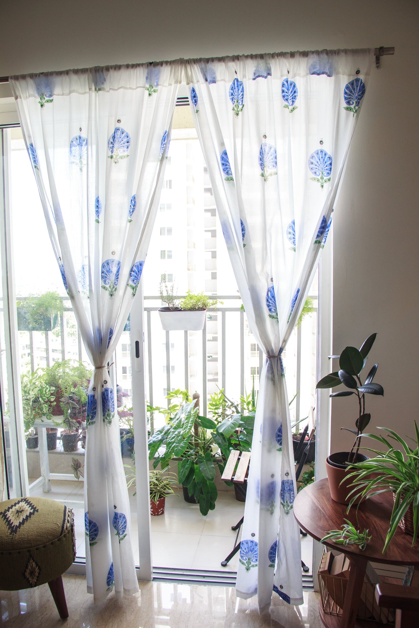 Blue Carnations curtain - sheer curtains - Sold individually