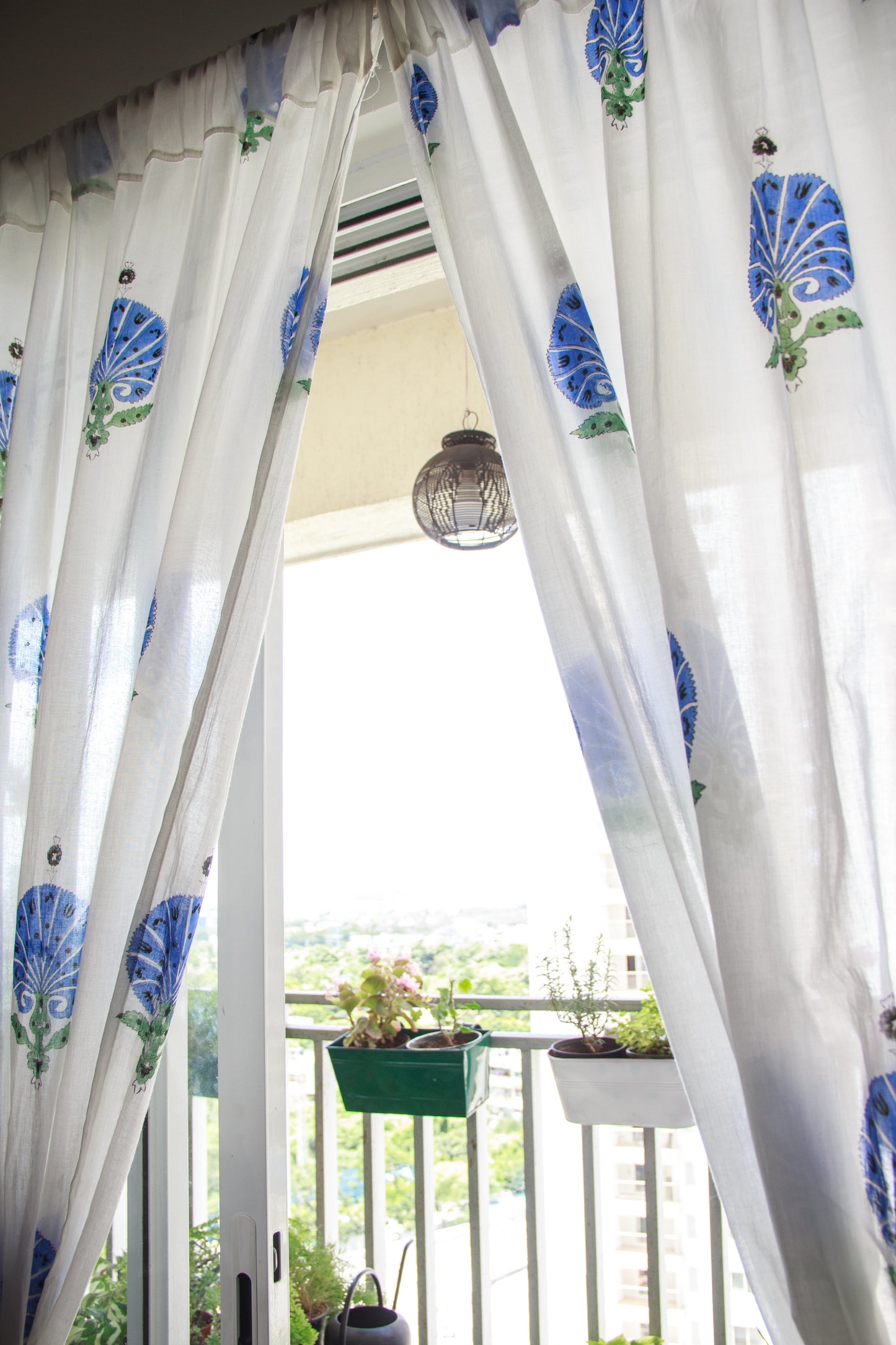 Blue Carnations curtain - sheer curtains - Sold individually