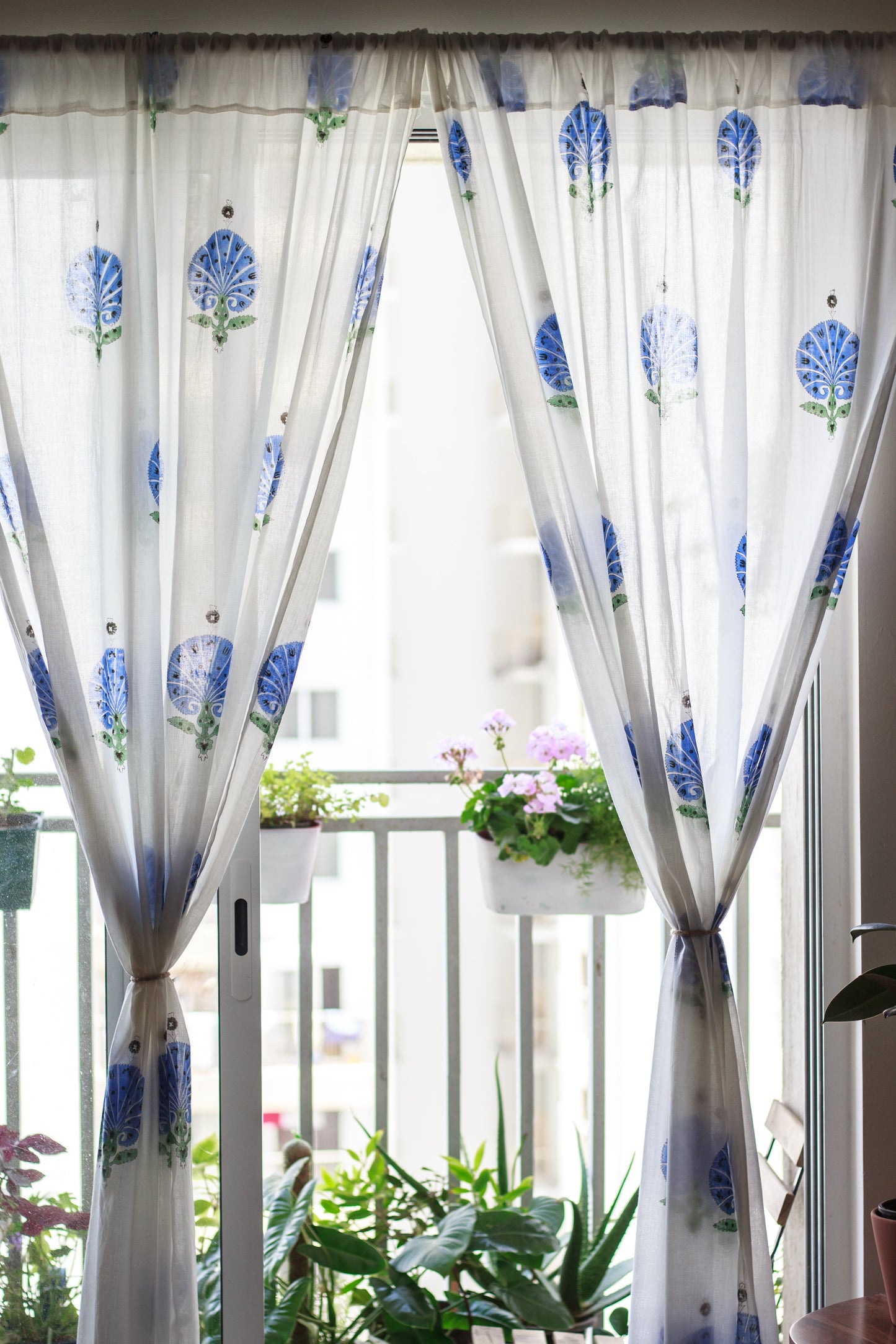 Blue Carnations curtain - sheer curtains - Sold individually