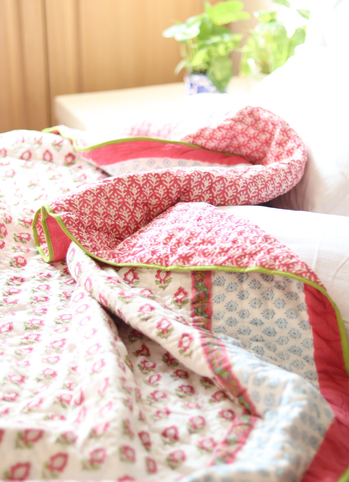 Boho Pink quilt - Pink and turquoise AC quilt - Single, Queen, King size