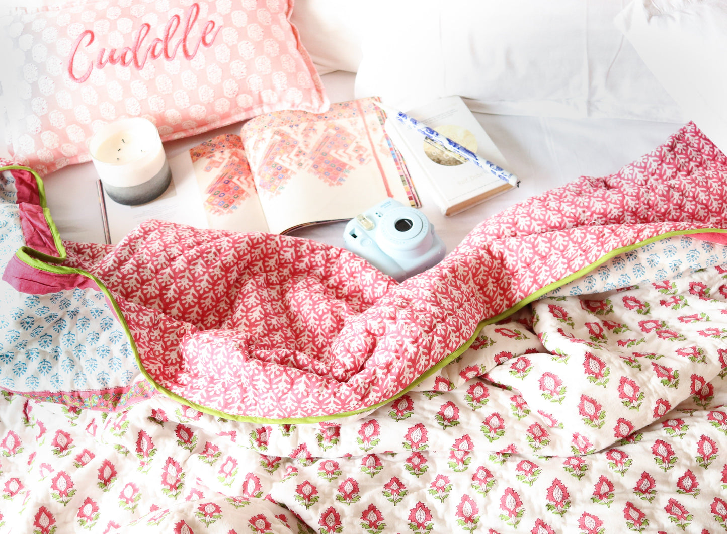 Boho Pink quilt - Pink and turquoise AC quilt - Single, Queen, King size