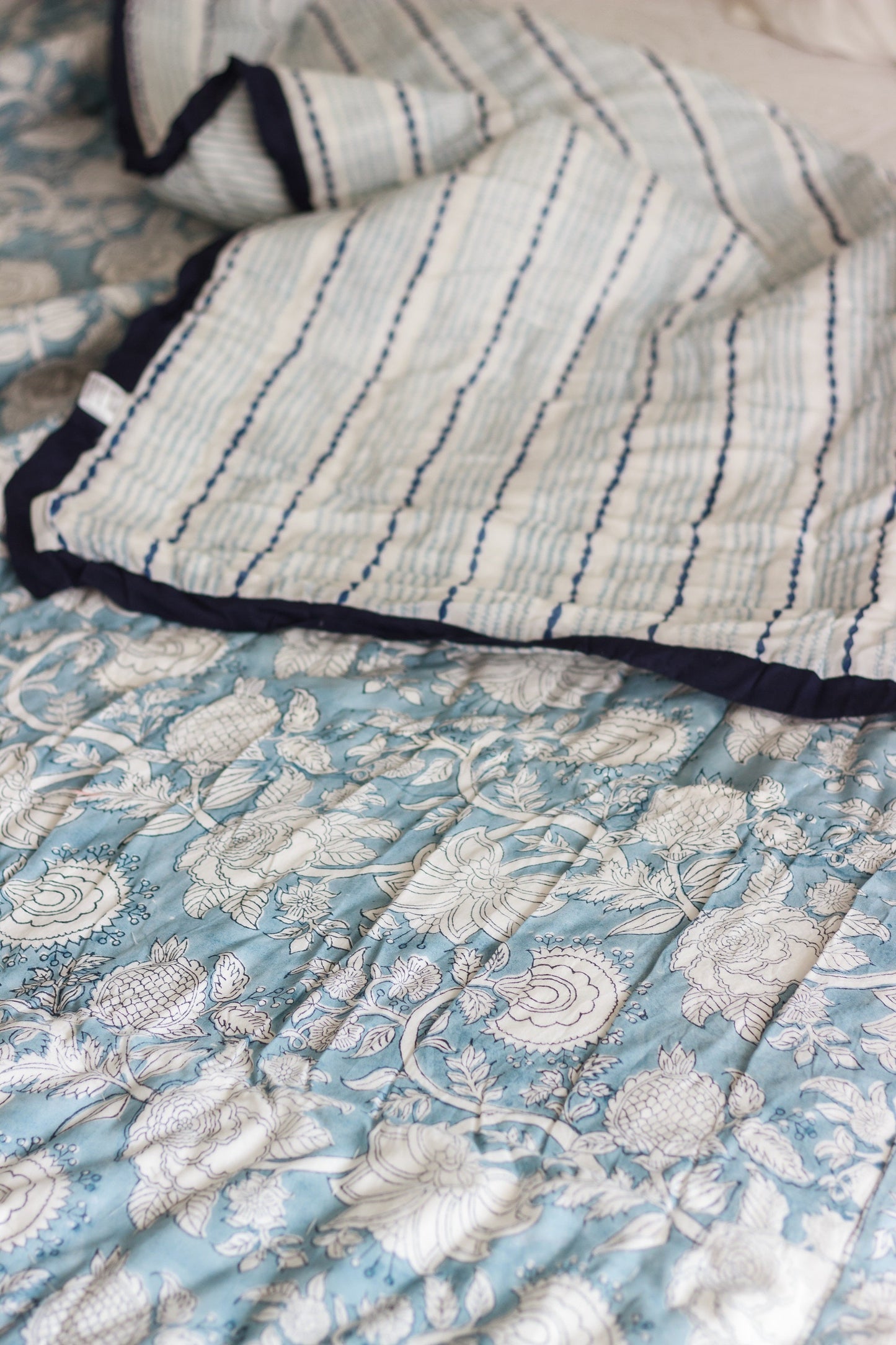 Block print quilt - Norway Quilt - Blue Razai - Single, Queen & King