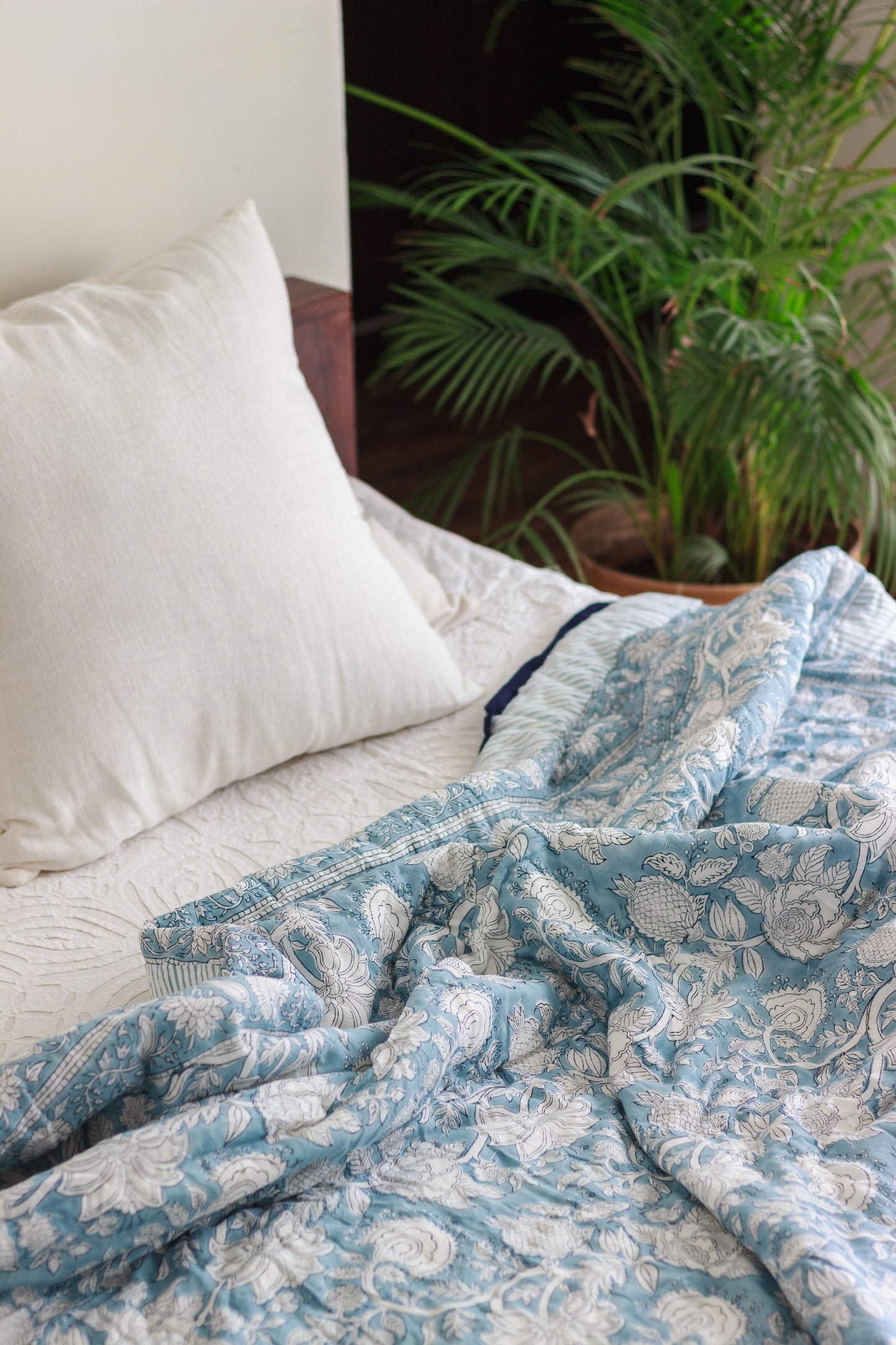 Block print quilt - Norway Quilt - Blue Razai - Single, Queen & King