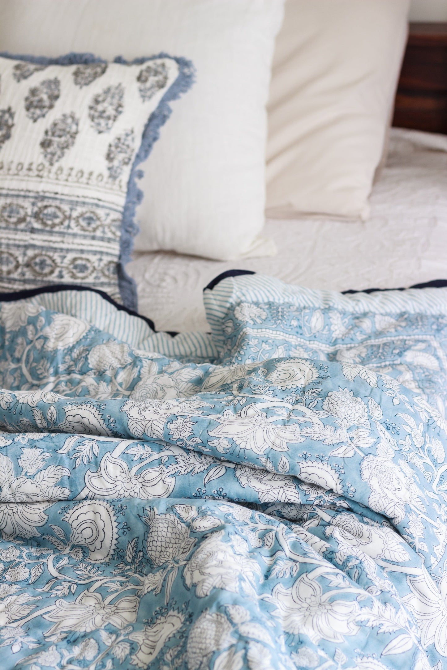 Block print quilt - Norway Quilt - Blue Razai - Single, Queen & King