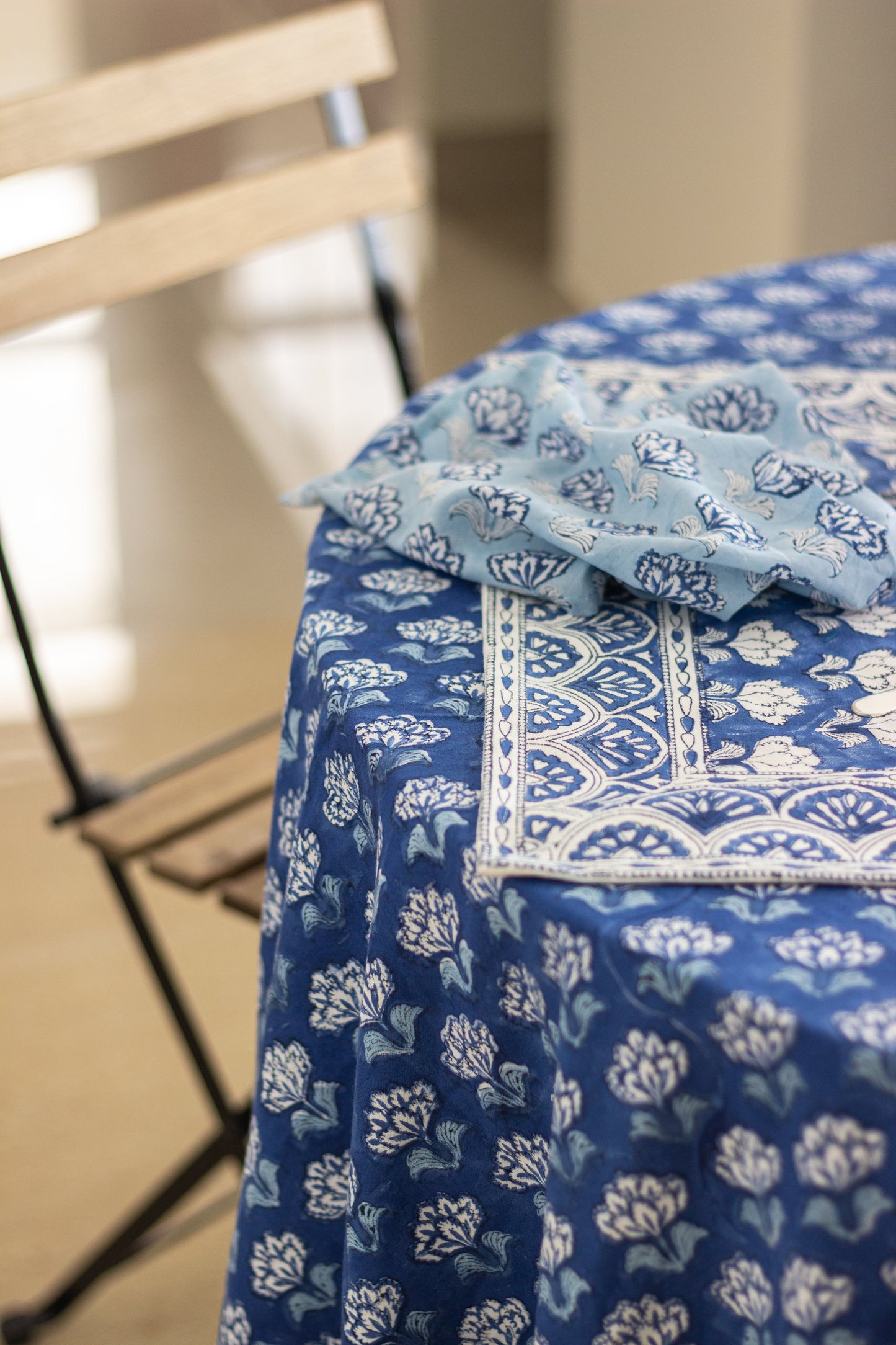 Blue boota tablecloth - 6 to 8 seater block print table cloth - Navy blue table cover - large table size tablecloth - 60x100 inches