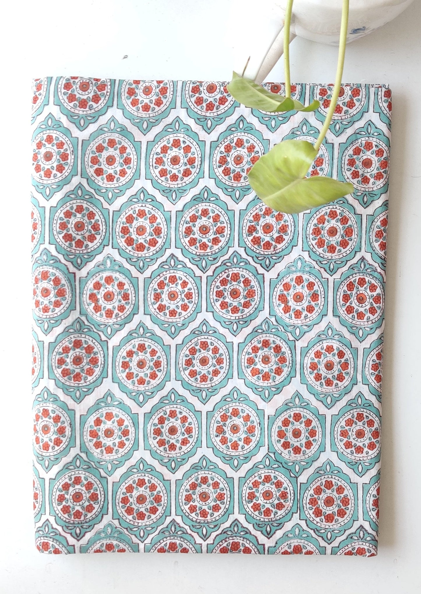 Block print cotton fabric - Printed fabric for sale - Blue geometric