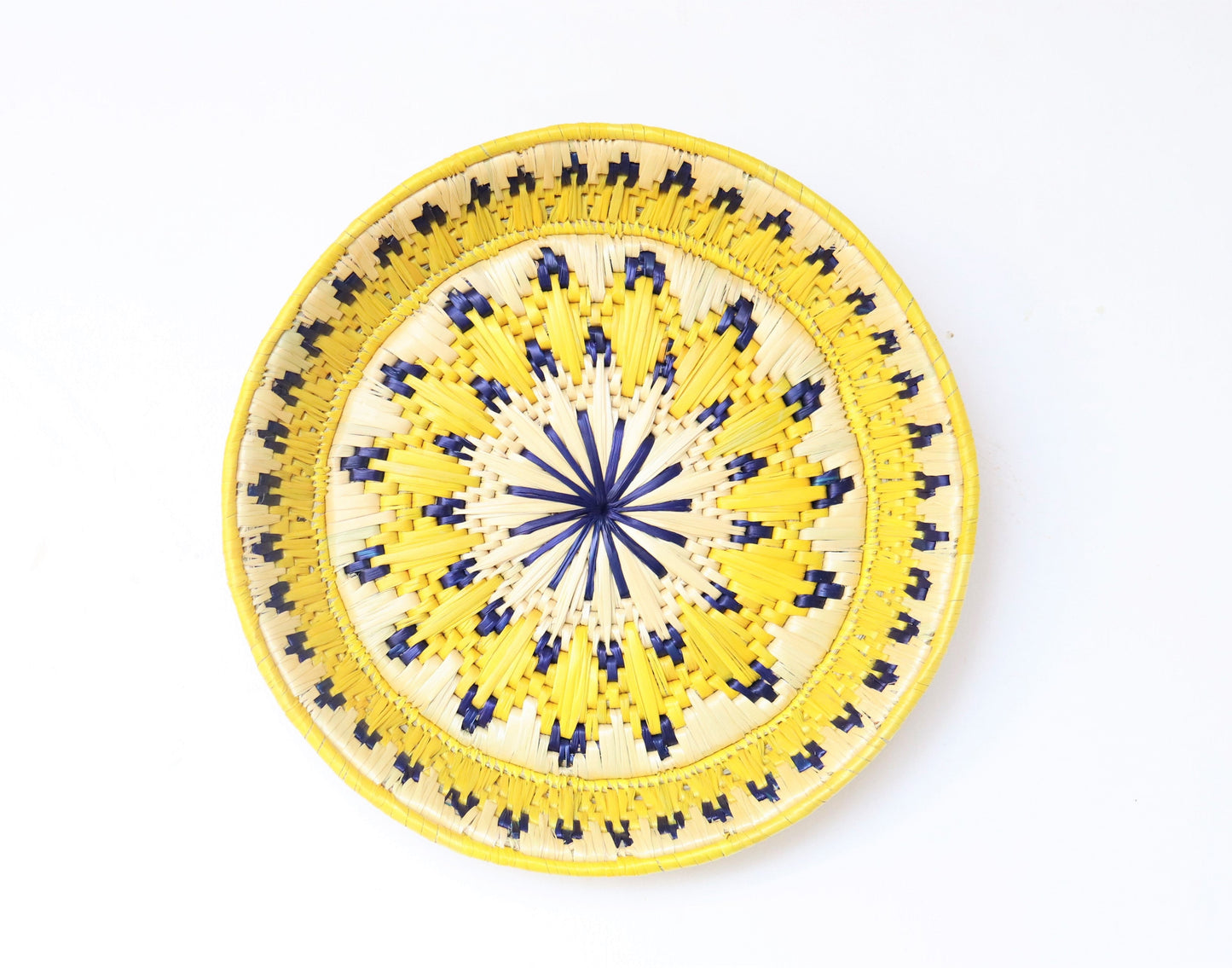 Yellow Large Decorative wall basket - Moonj grass basket - Wall basket for decor - Handwoven grass basket