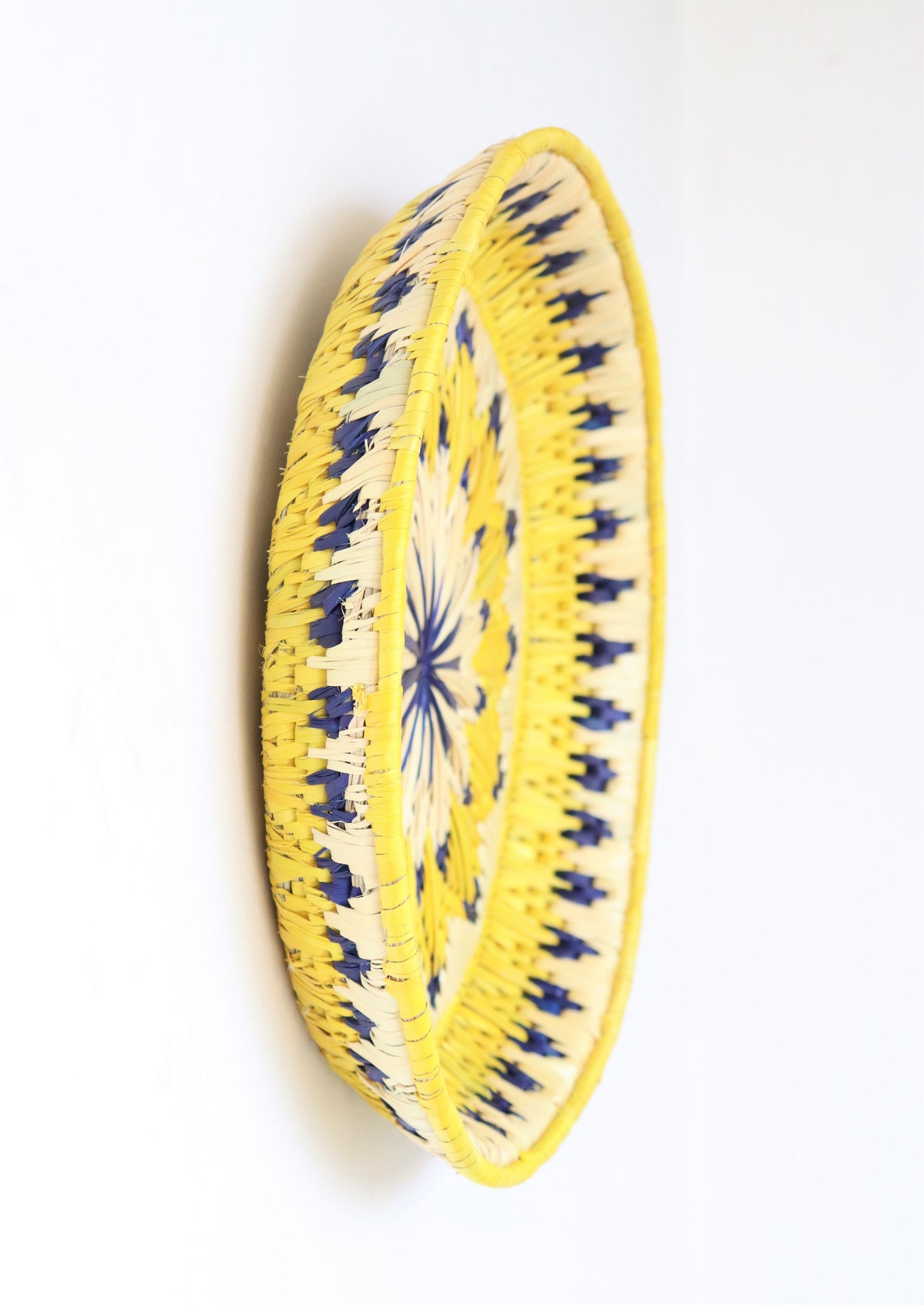 Yellow Large Decorative wall basket - Moonj grass basket - Wall basket for decor - Handwoven grass basket