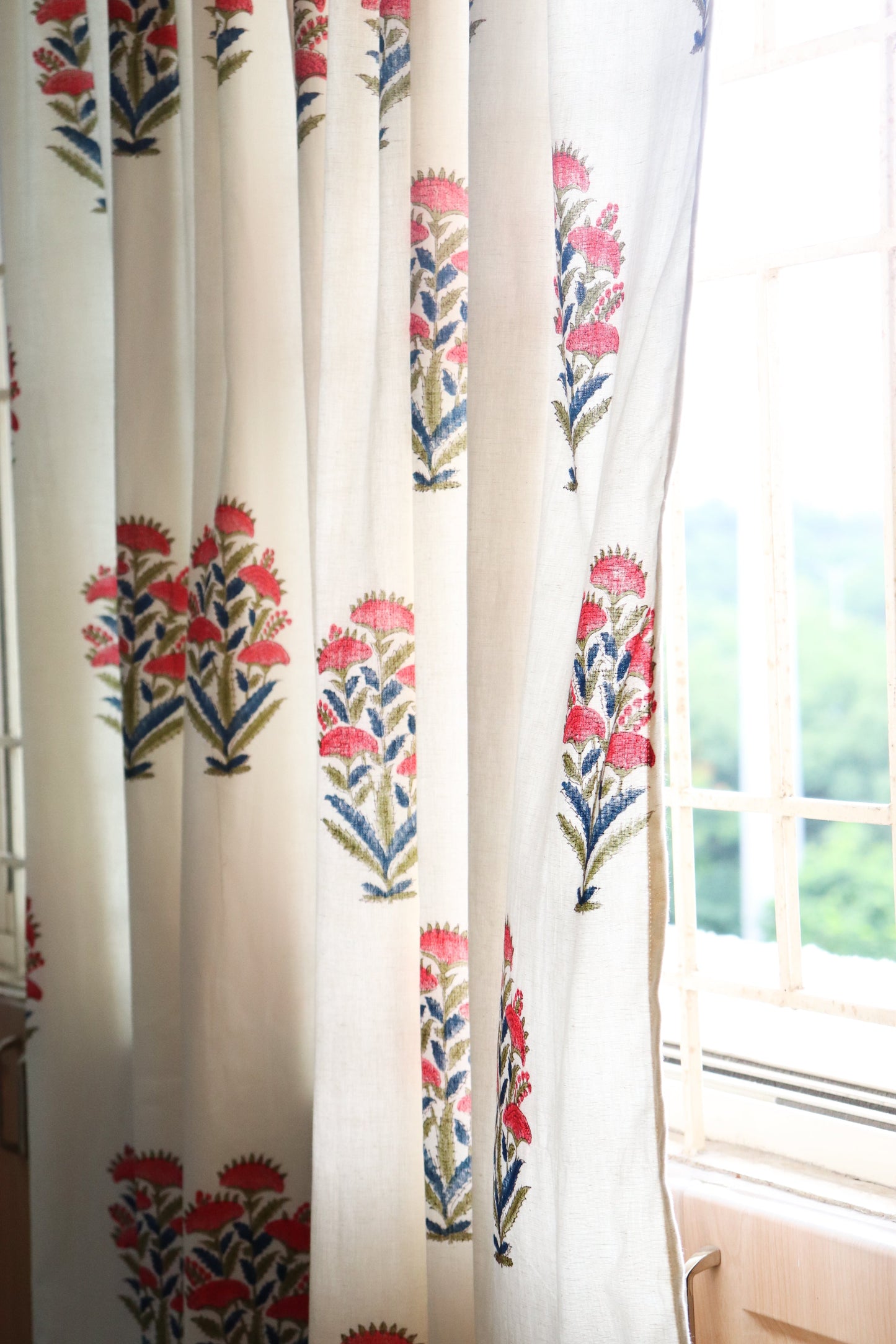 Rose bush curtains with lining - Cotton Linen - Sold individually