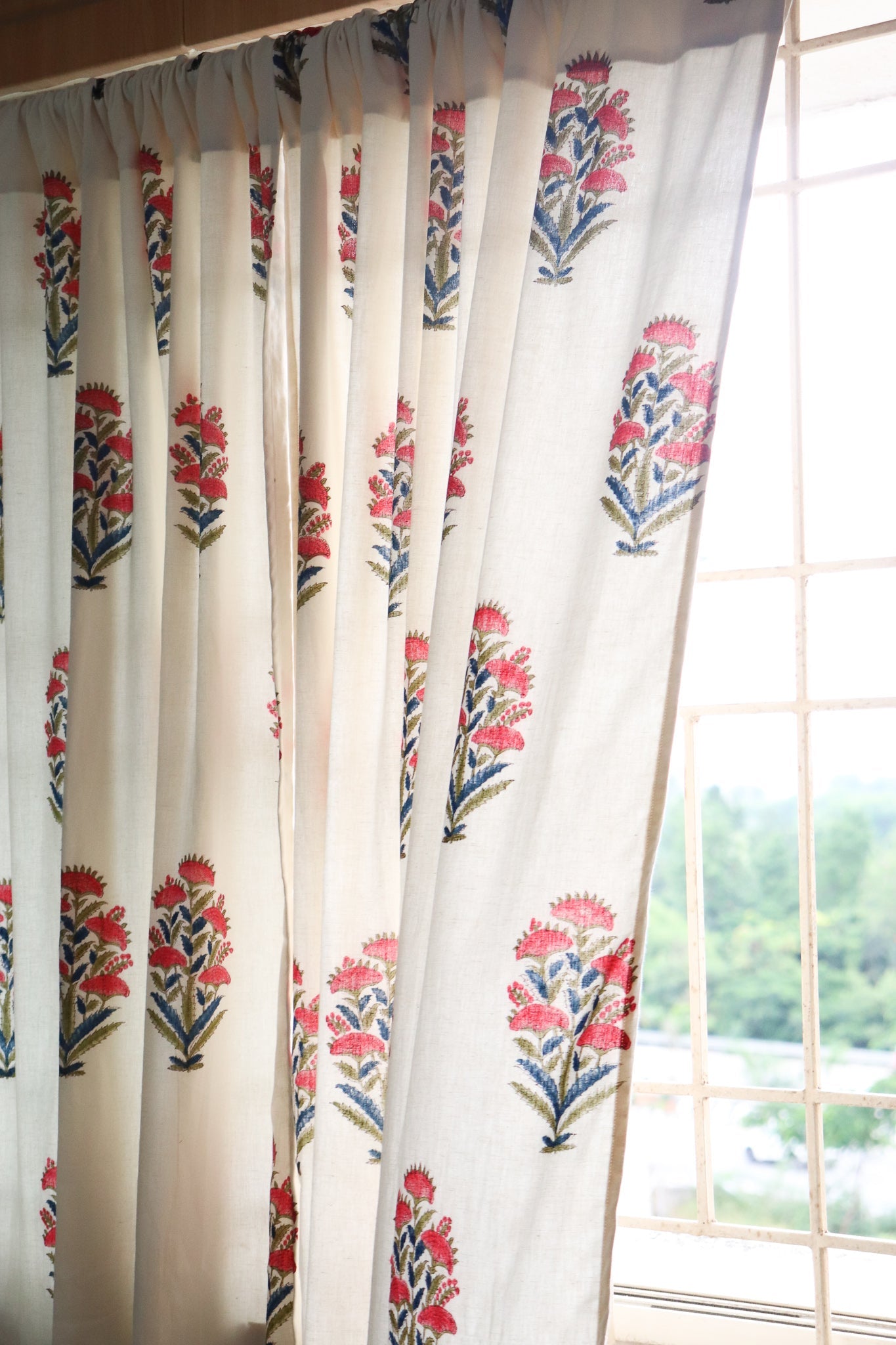 Rose bush curtains with lining - Cotton Linen - Sold individually