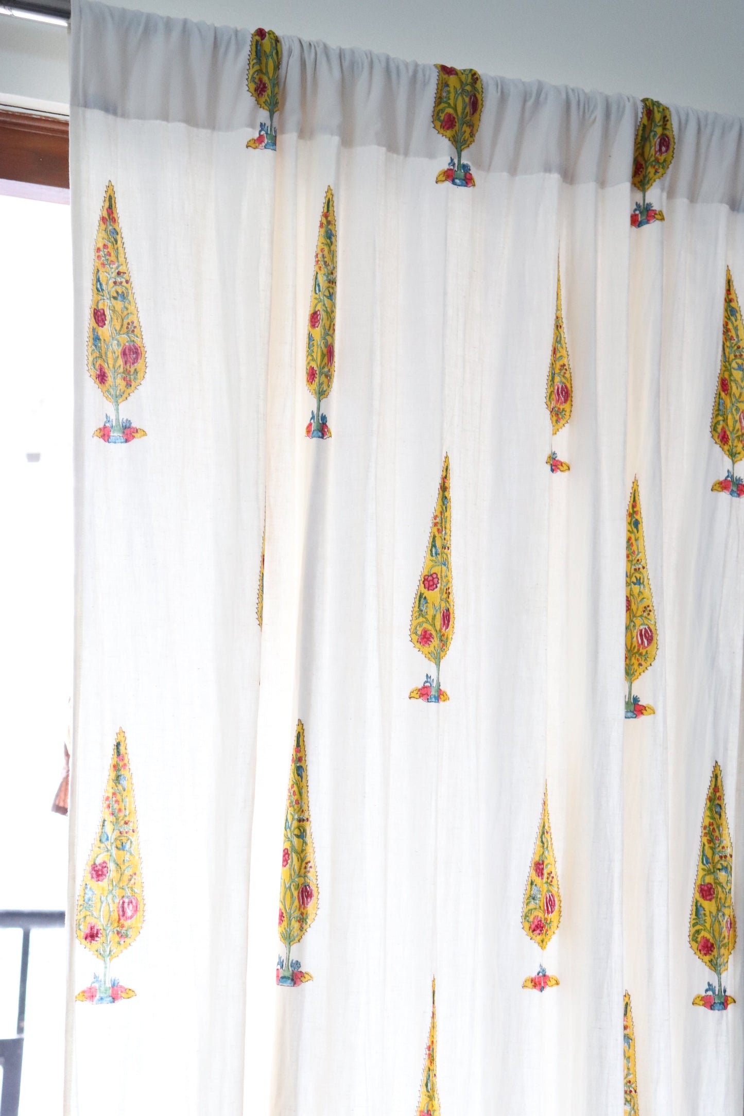Yellow cypress tree curtains with lining - Cotton Linen - Sold individually