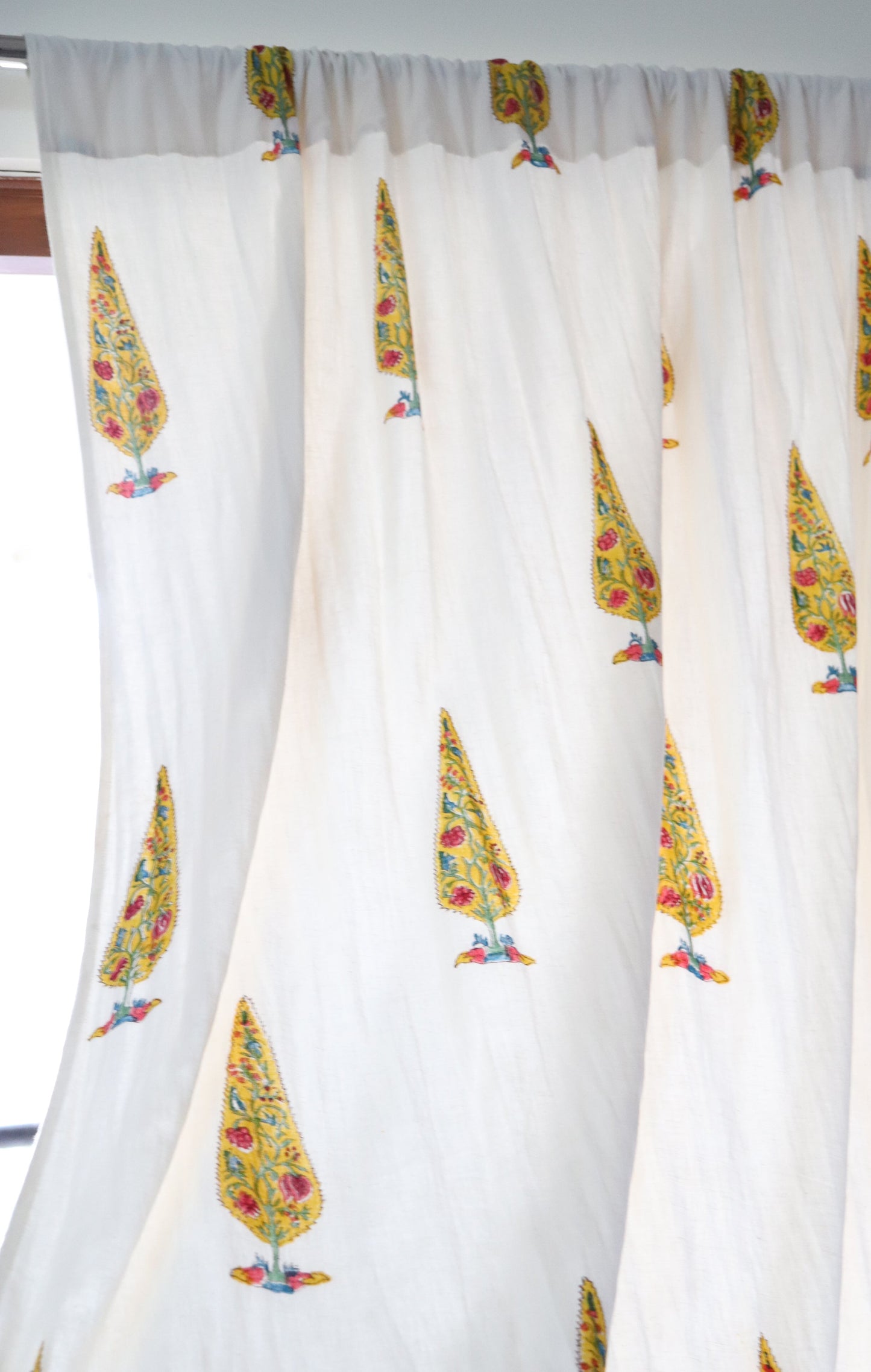 Yellow cypress tree curtains with lining - Cotton Linen - Sold individually