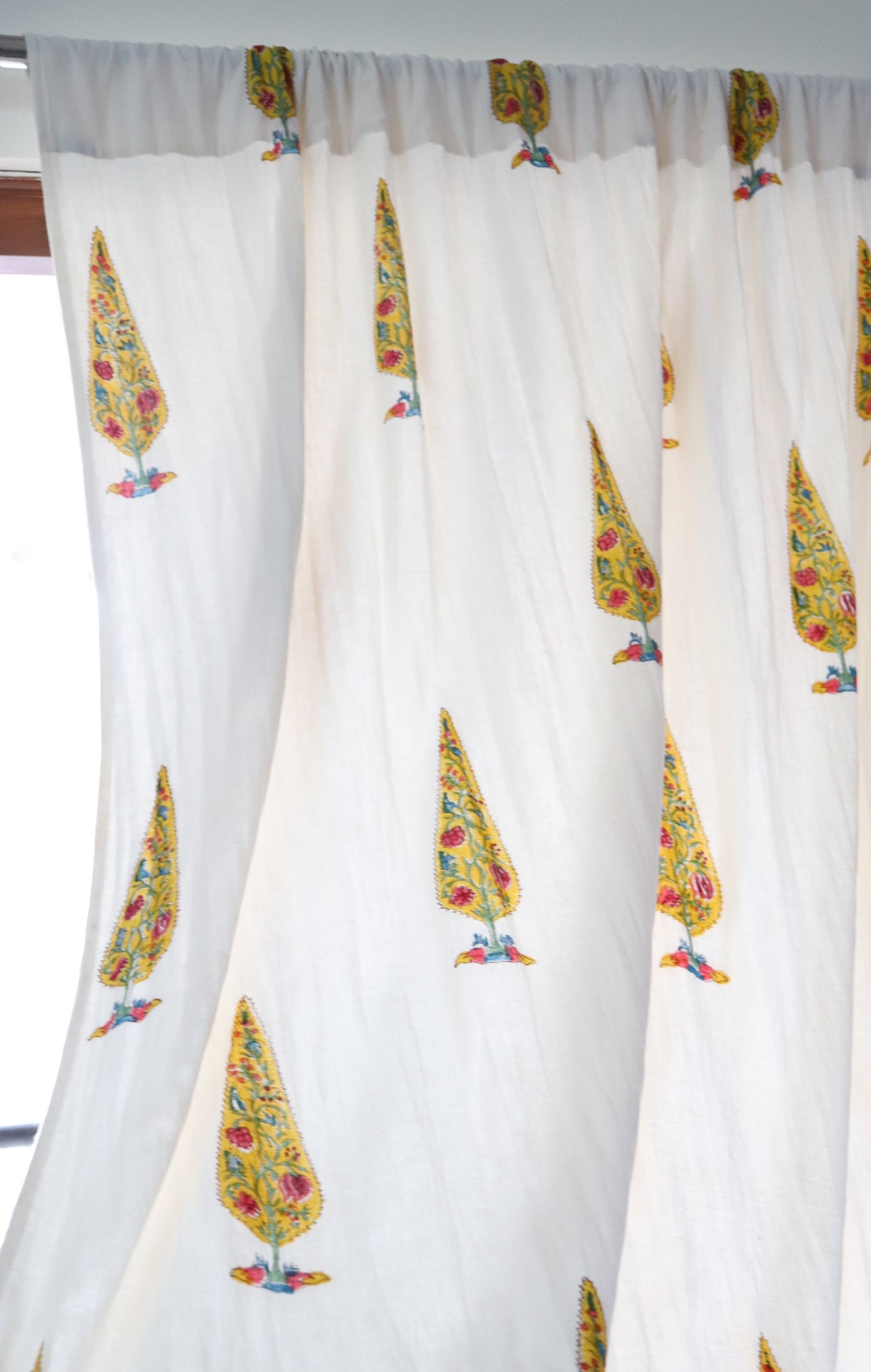 Yellow cypress tree curtains with lining - Cotton Linen - Sold individually