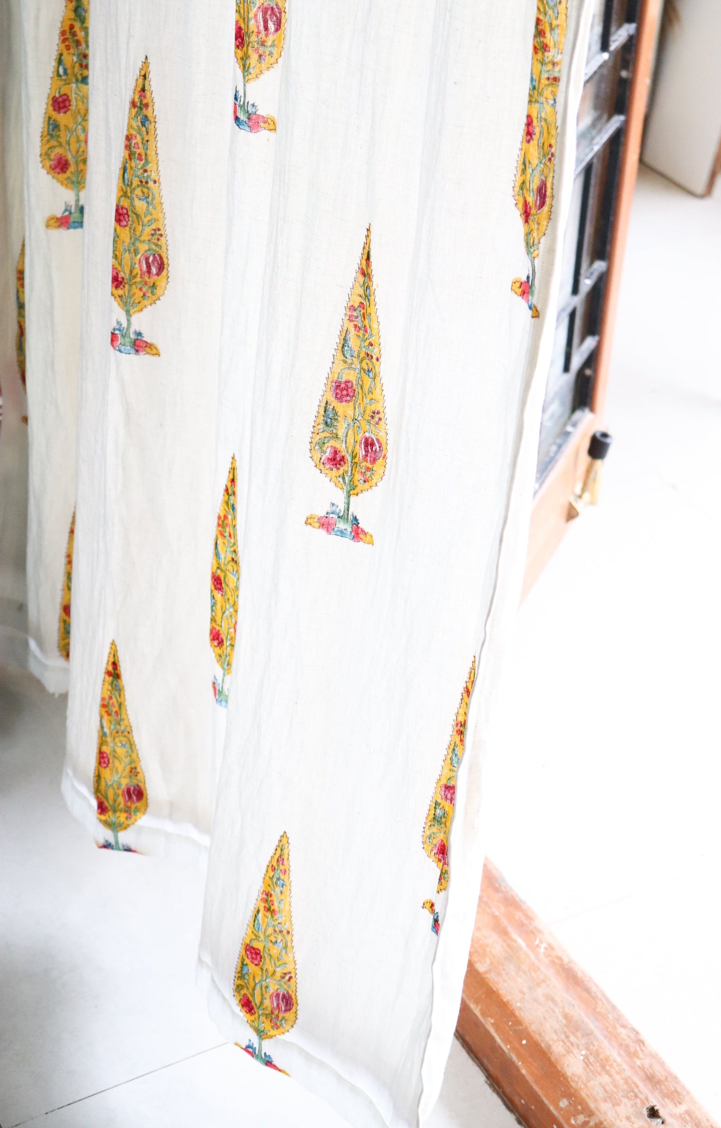 Yellow cypress tree curtains with lining - Cotton Linen - Sold individually