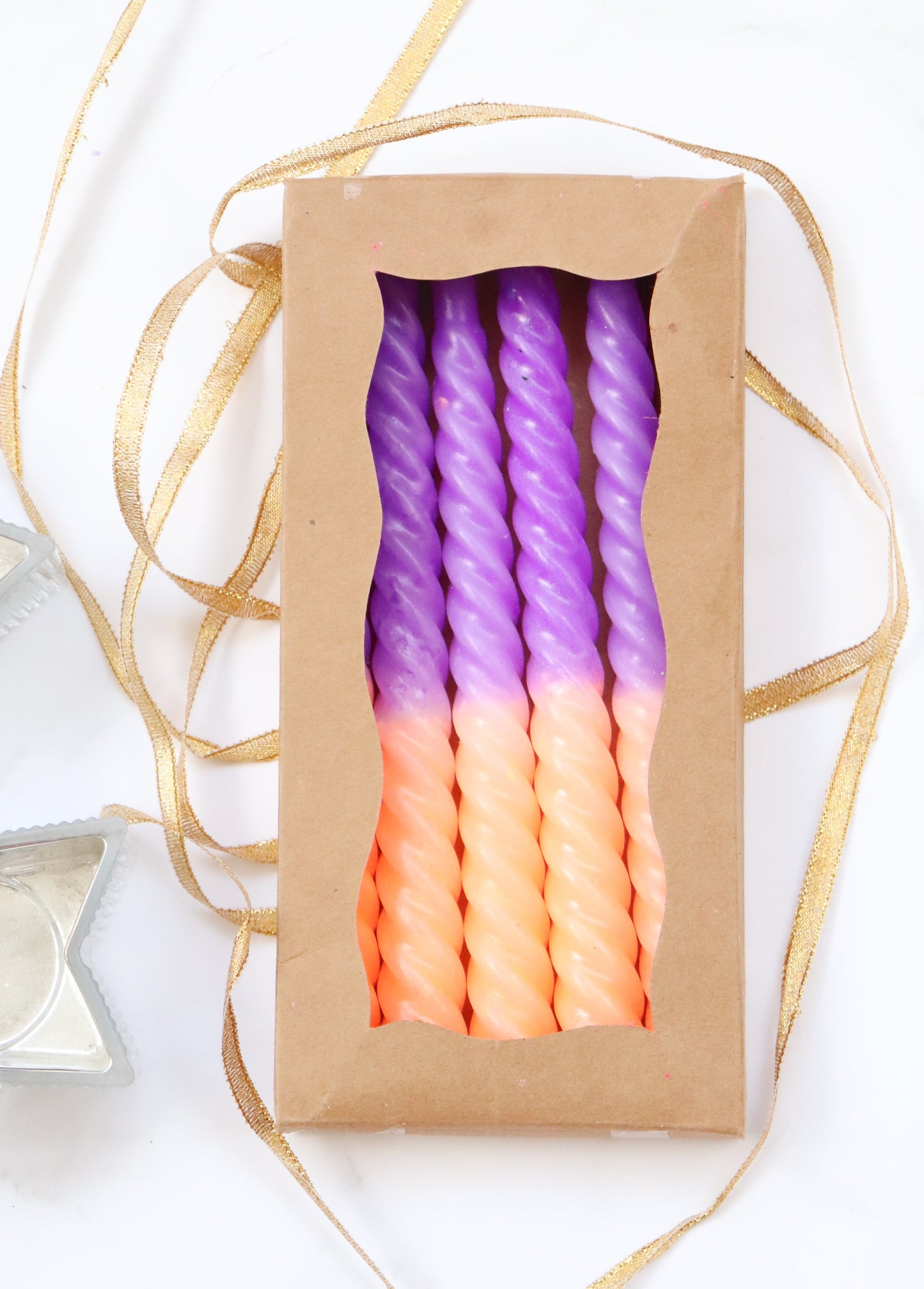Twisted Candles - Dip dyed candles - Purple and peach tapered candles
