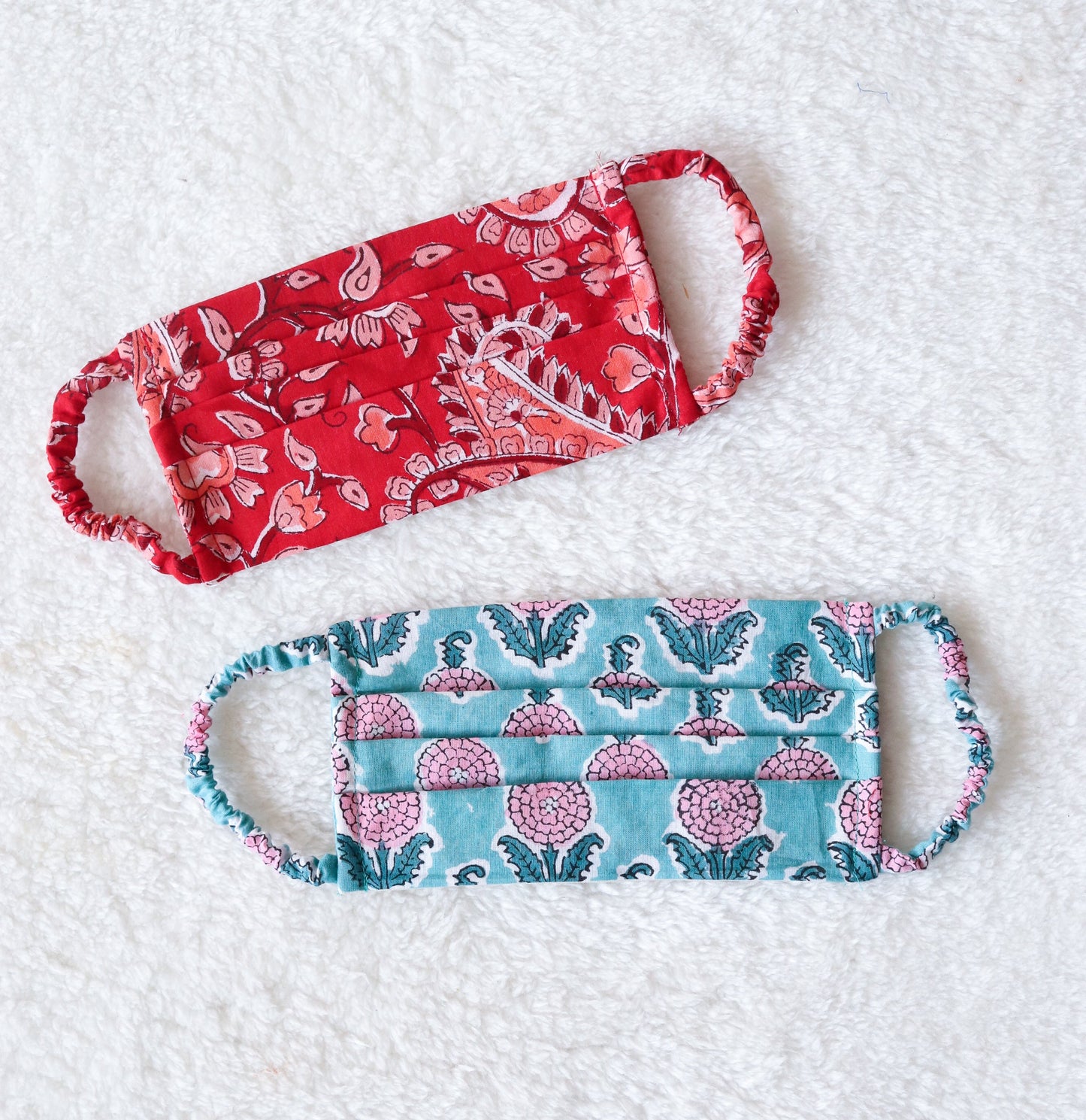 Cotton masks - 2 layer block print cloth masks - Pleated masks - Set of 2