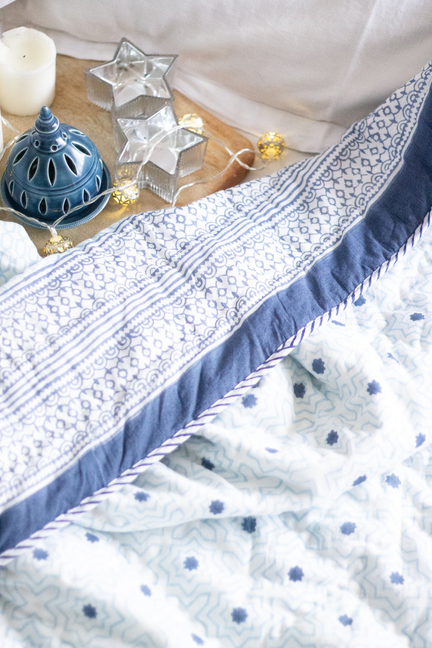 Galaxy quilt -Light blue and dark blue geometric AC quilt - Single, queen & king sizes