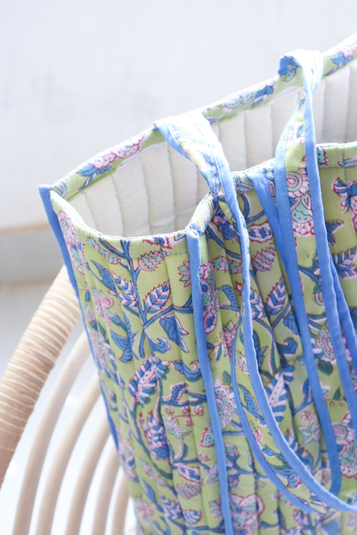 Block print tote bag - Boho quilted lunch bag - shopping bag - Women's handbag - Turquoise