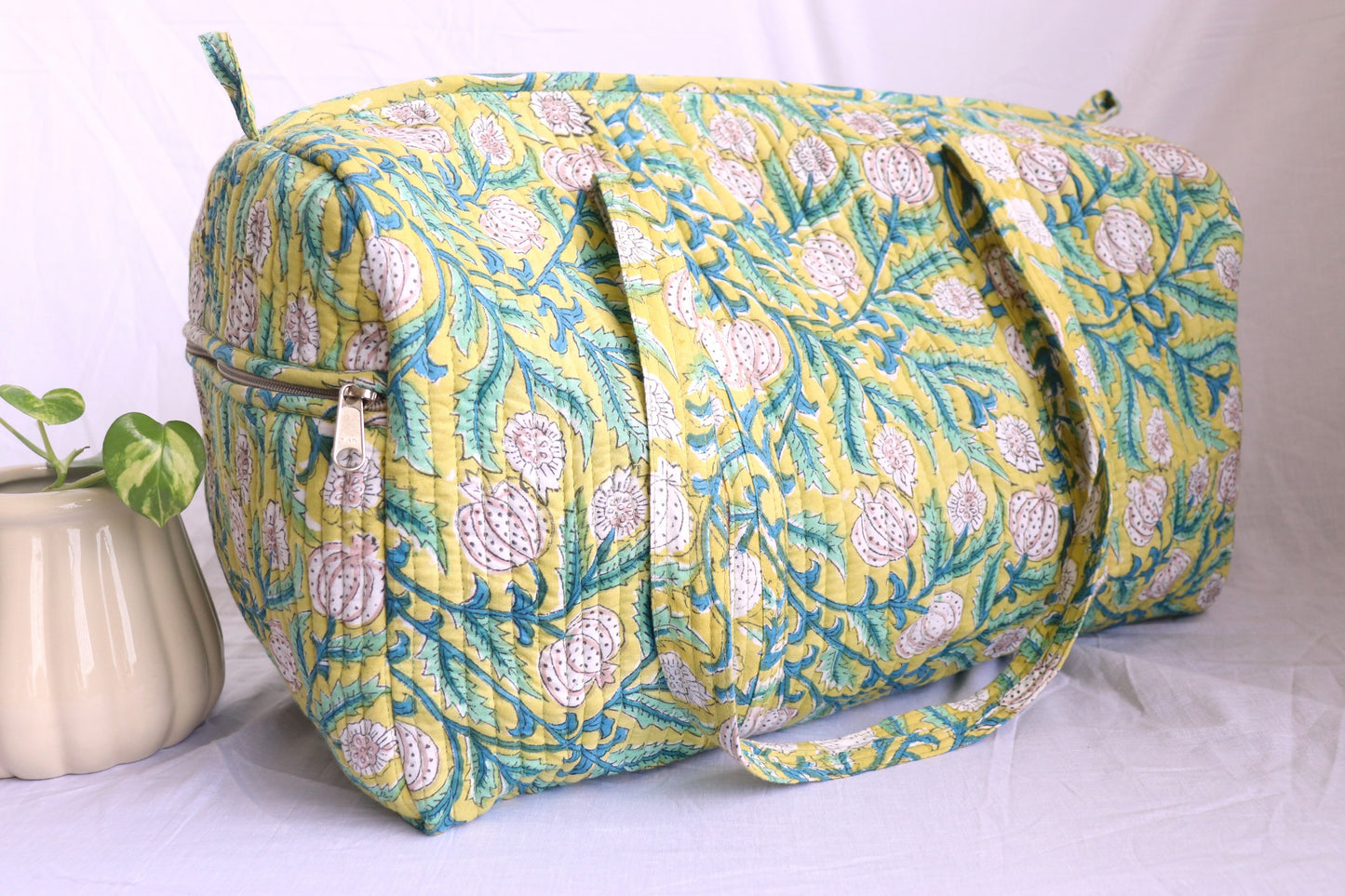 Block print weekender bag - Boho quilted bags - overnight bag - gym bag - Green