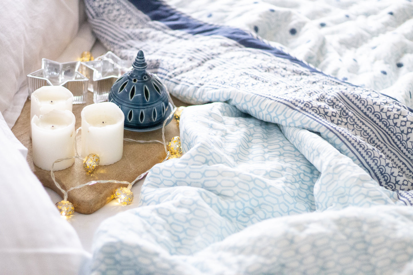 Galaxy quilt -Light blue and dark blue geometric AC quilt - Single, queen & king sizes