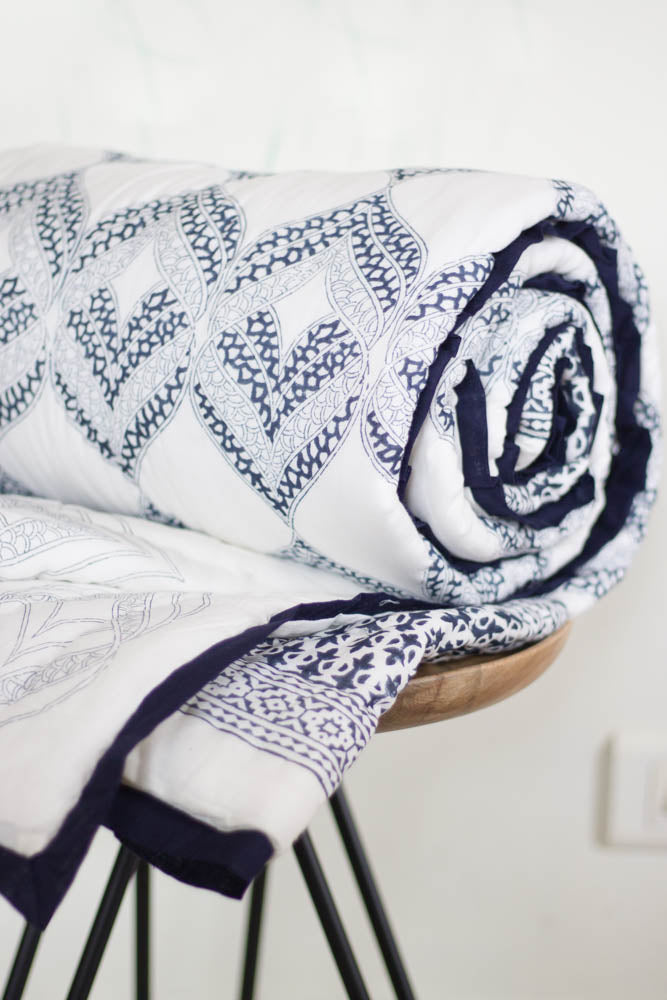 Modern block print quilt - Nautical quilt - Dark blue AC quilt - Single, Queen & King size