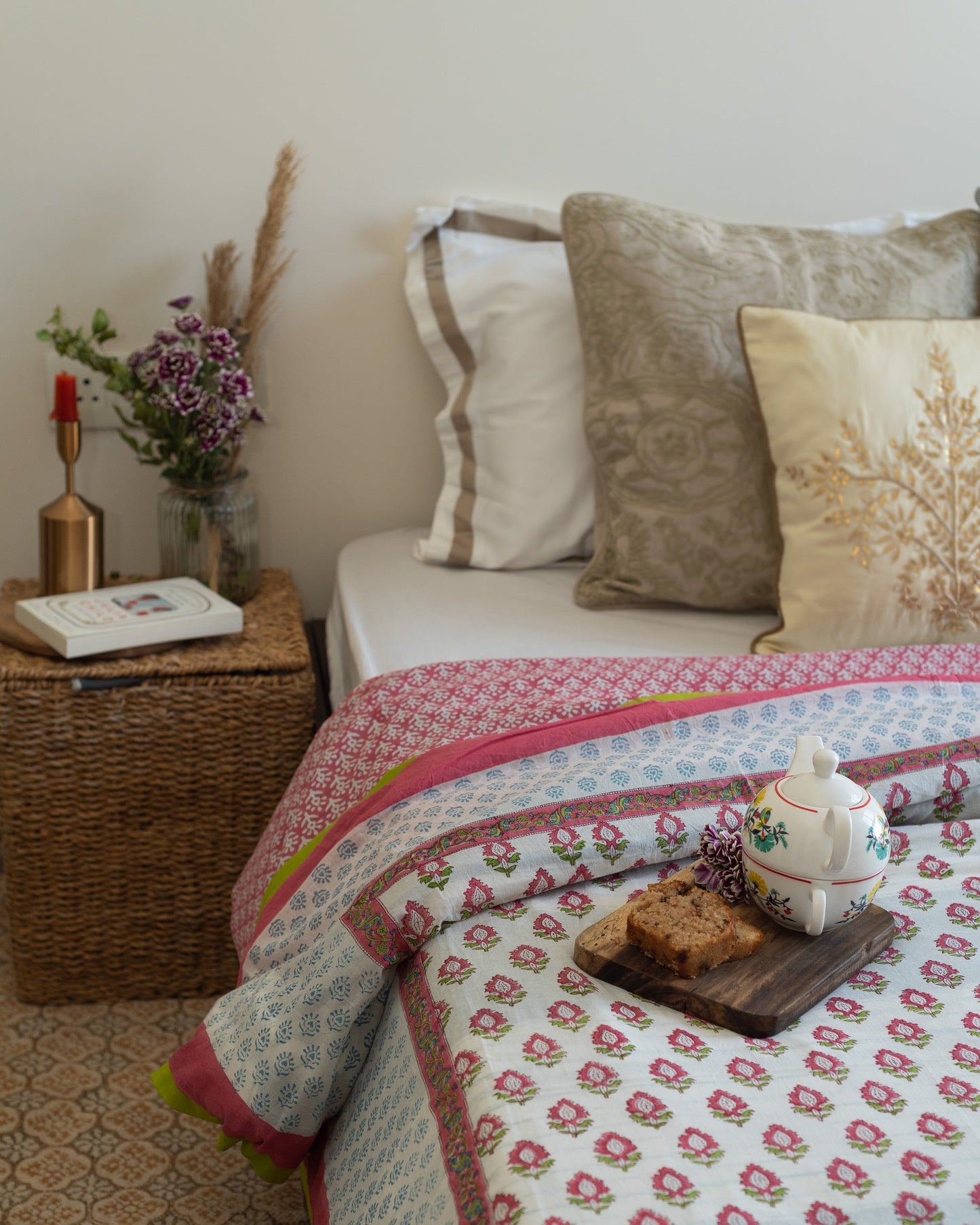 Pink quilt cover - Block print Duvet cover - Quilt cover - Razai cover - Queen & Twin