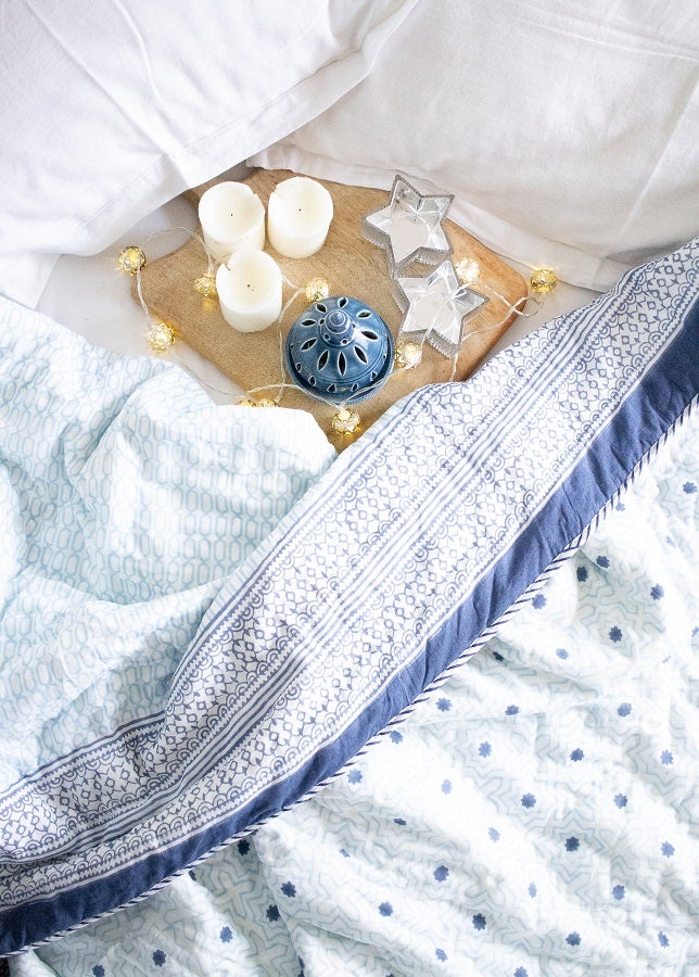 Galaxy quilt -Light blue and dark blue geometric AC quilt - Single, queen & king sizes