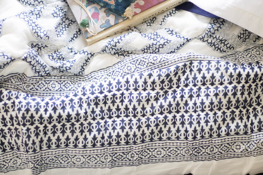Modern block print quilt - Nautical quilt - Dark blue AC quilt - Single, Queen & King size
