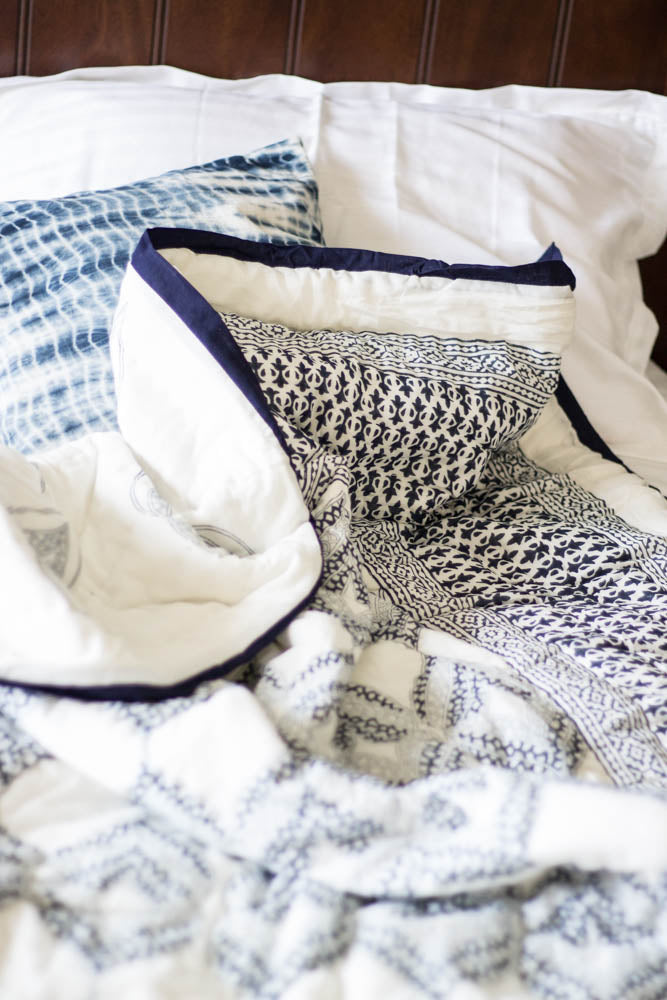 Modern block print quilt - Nautical quilt - Dark blue AC quilt - Single, Queen & King size