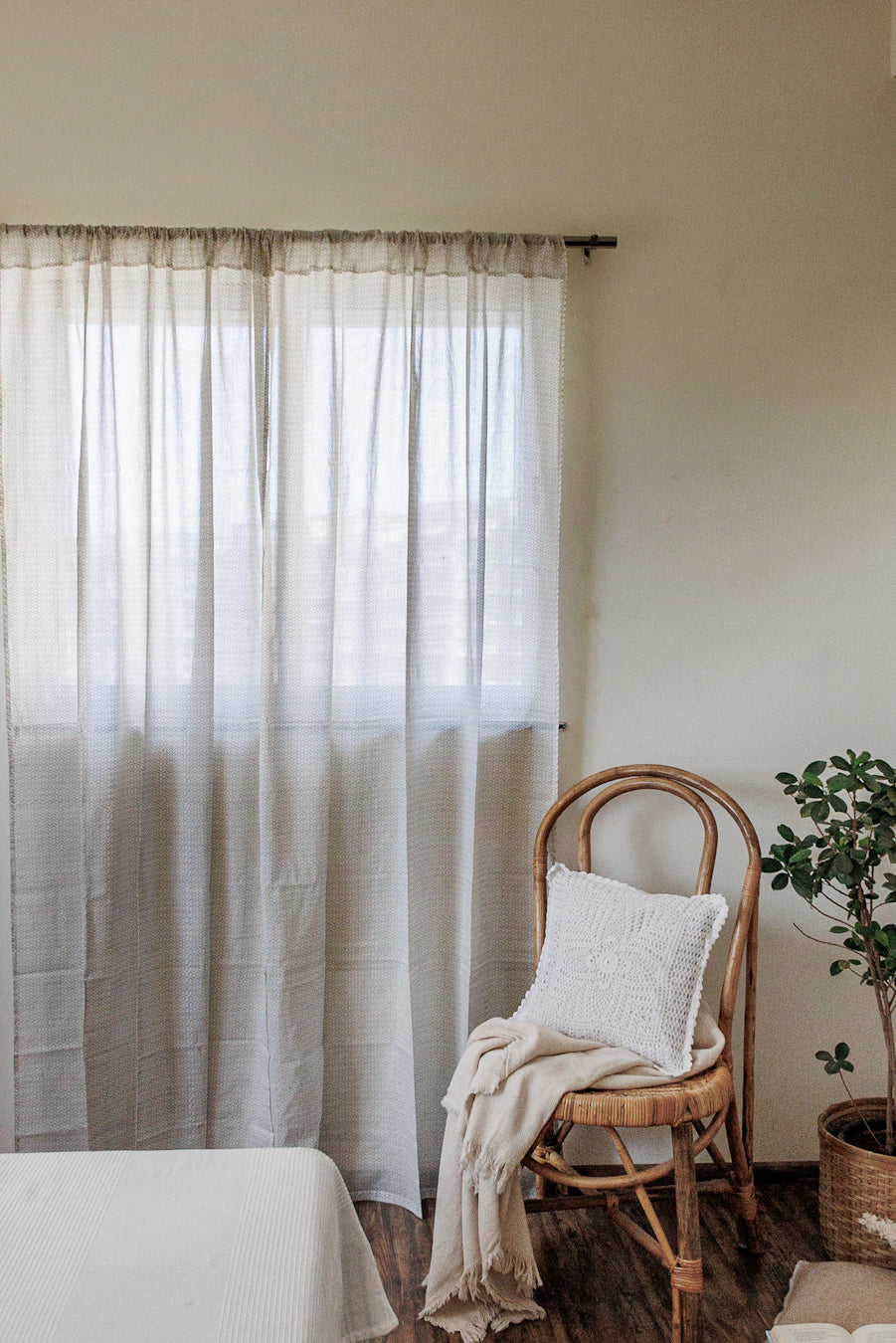 Grey geometric sheer curtain - lightweight sheer curtains - Sold individually
