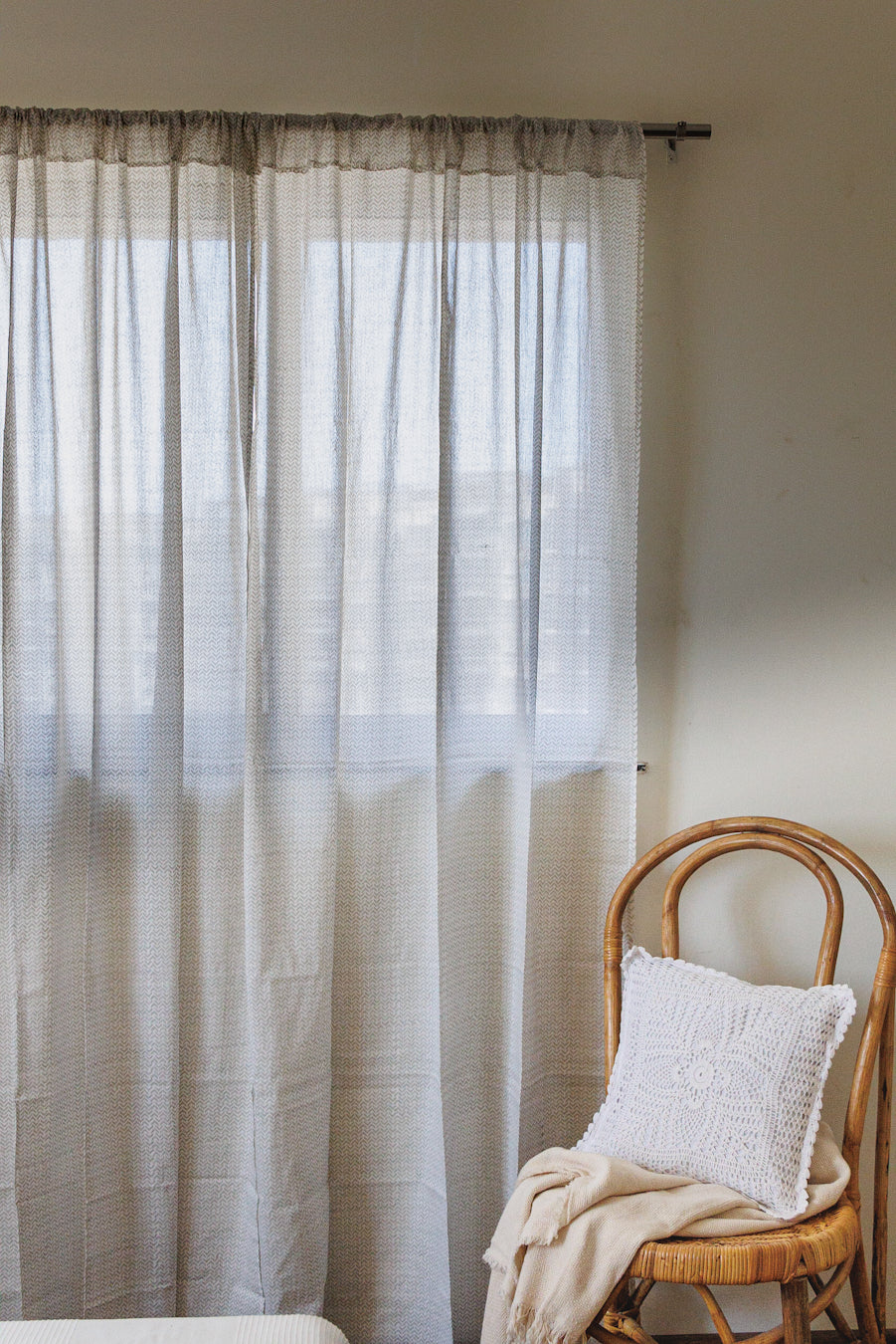 Grey geometric sheer curtain - lightweight sheer curtains - Sold individually