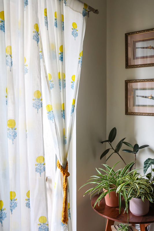Yellow marigold sheer curtain - Light weight curtains - Sold individually