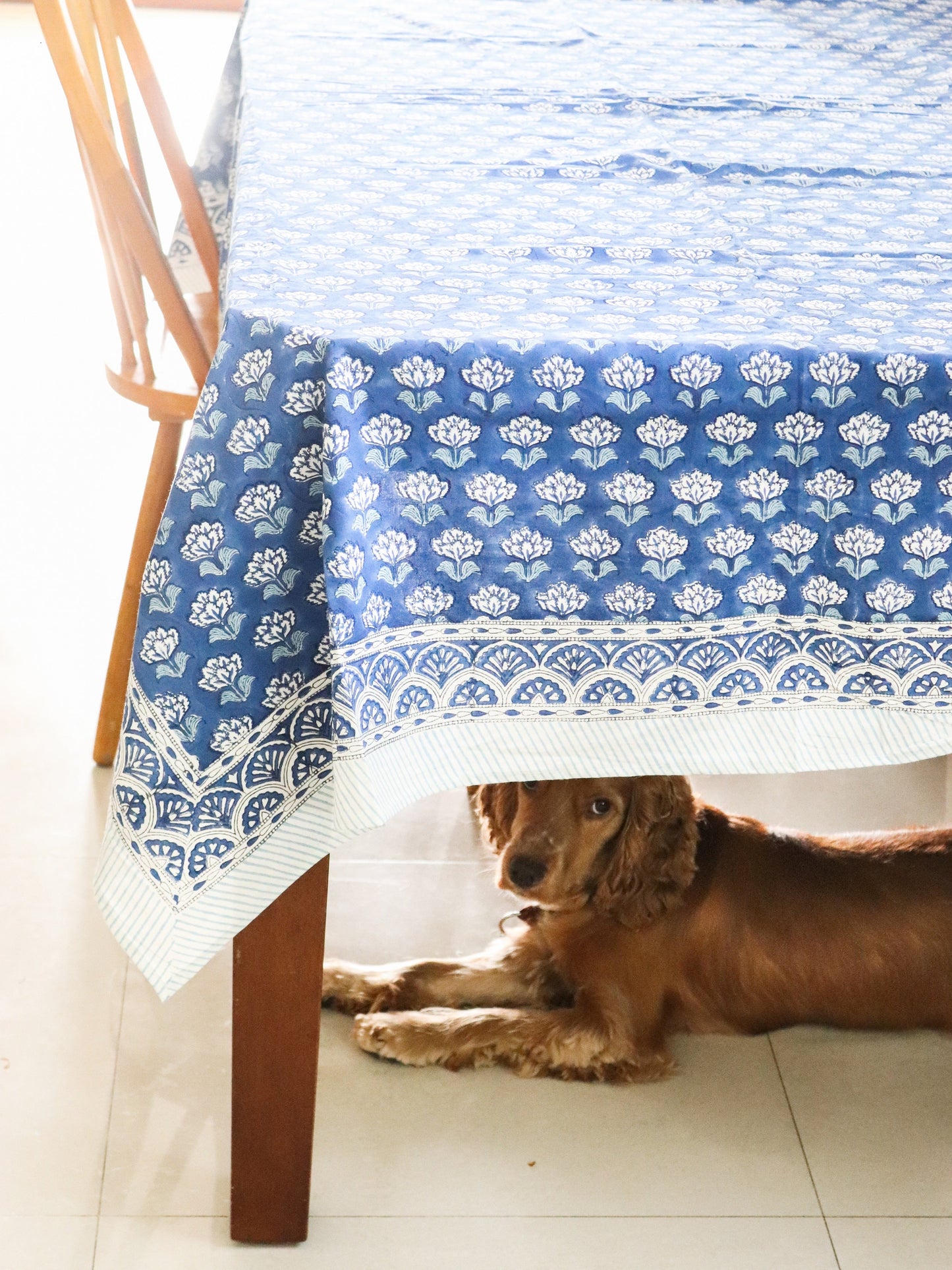 Blue boota tablecloth - 6 to 8 seater block print table cloth - Navy blue table cover - large table size tablecloth - 60x100 inches