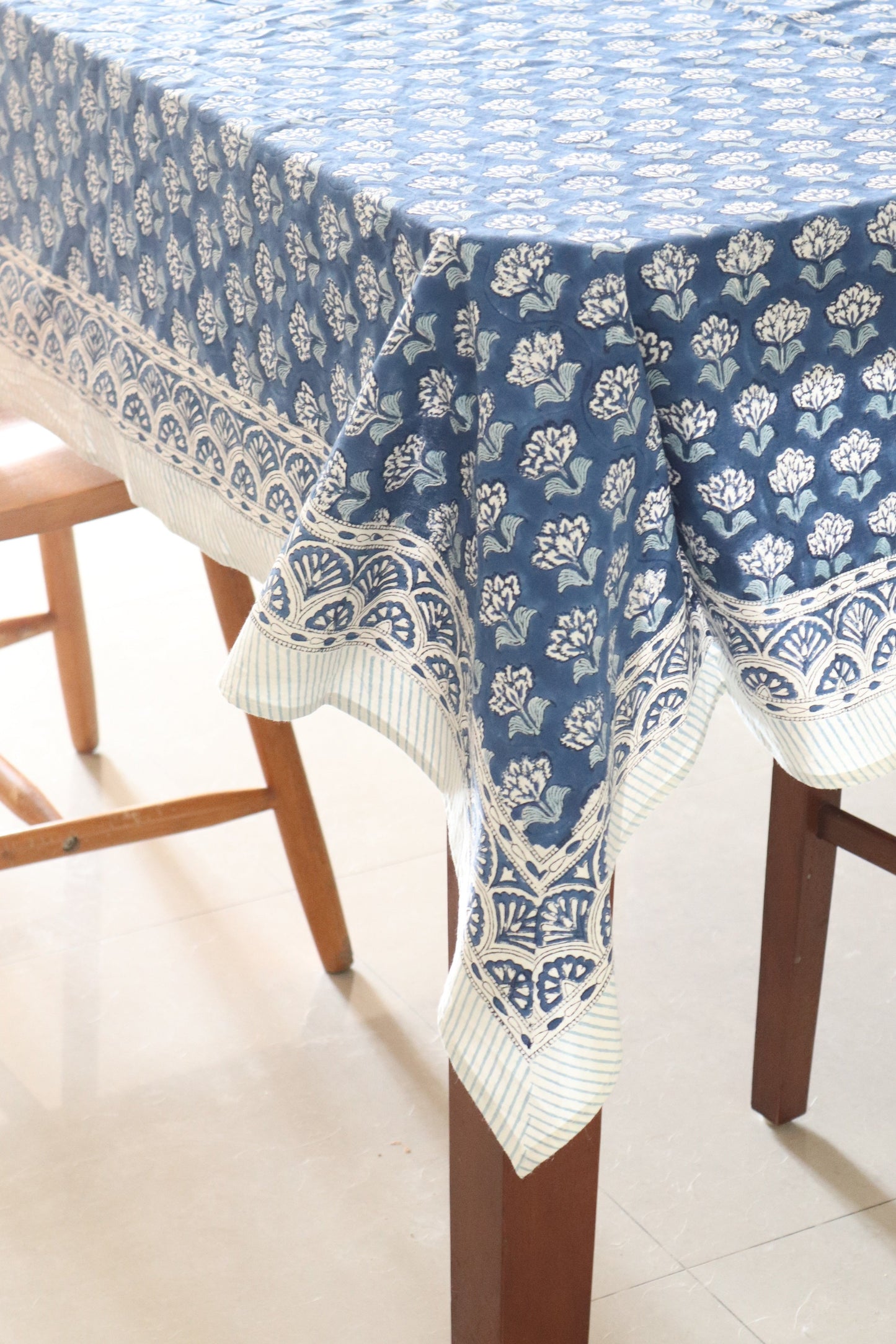 Blue boota tablecloth - 6 to 8 seater block print table cloth - Navy blue table cover - large table size tablecloth - 60x100 inches