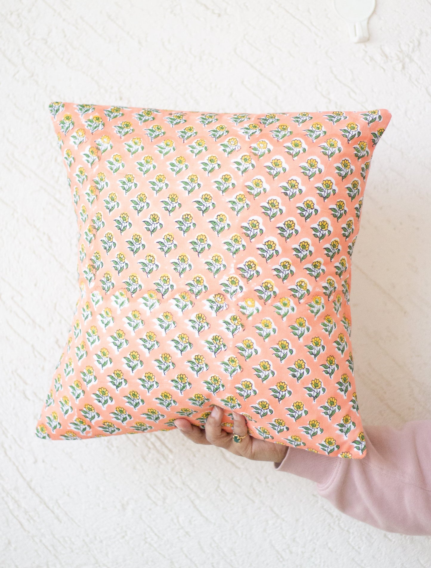 Block print decorative cushion covers - Peach floral cushion covers