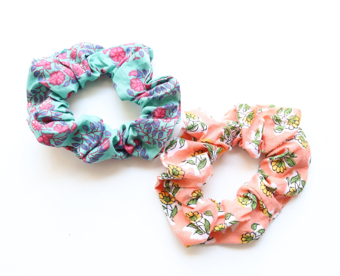 Block print scrunchies - Hair ties- Set of two - Scrunchy - elastic Hairband
