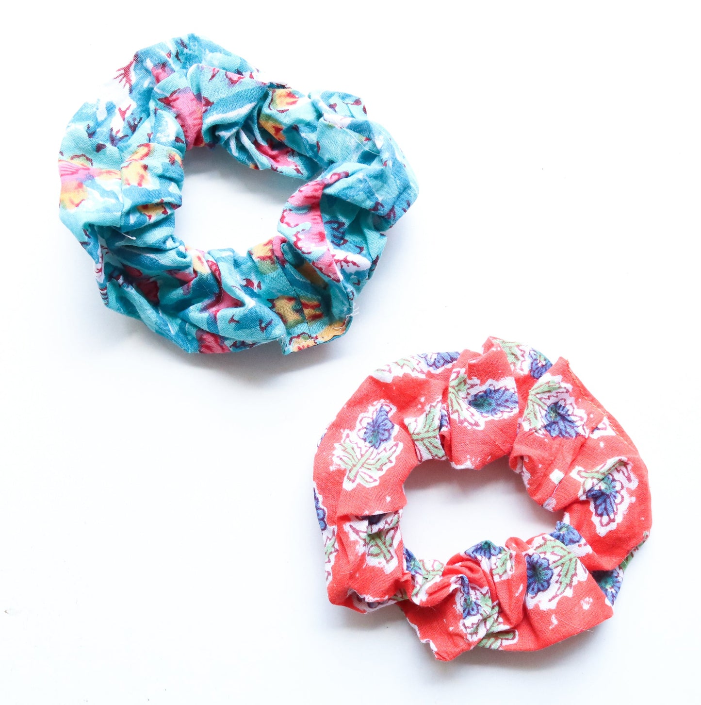 Block print scrunchies - Hair ties- Set of two - Scrunchy - elastic Hairband