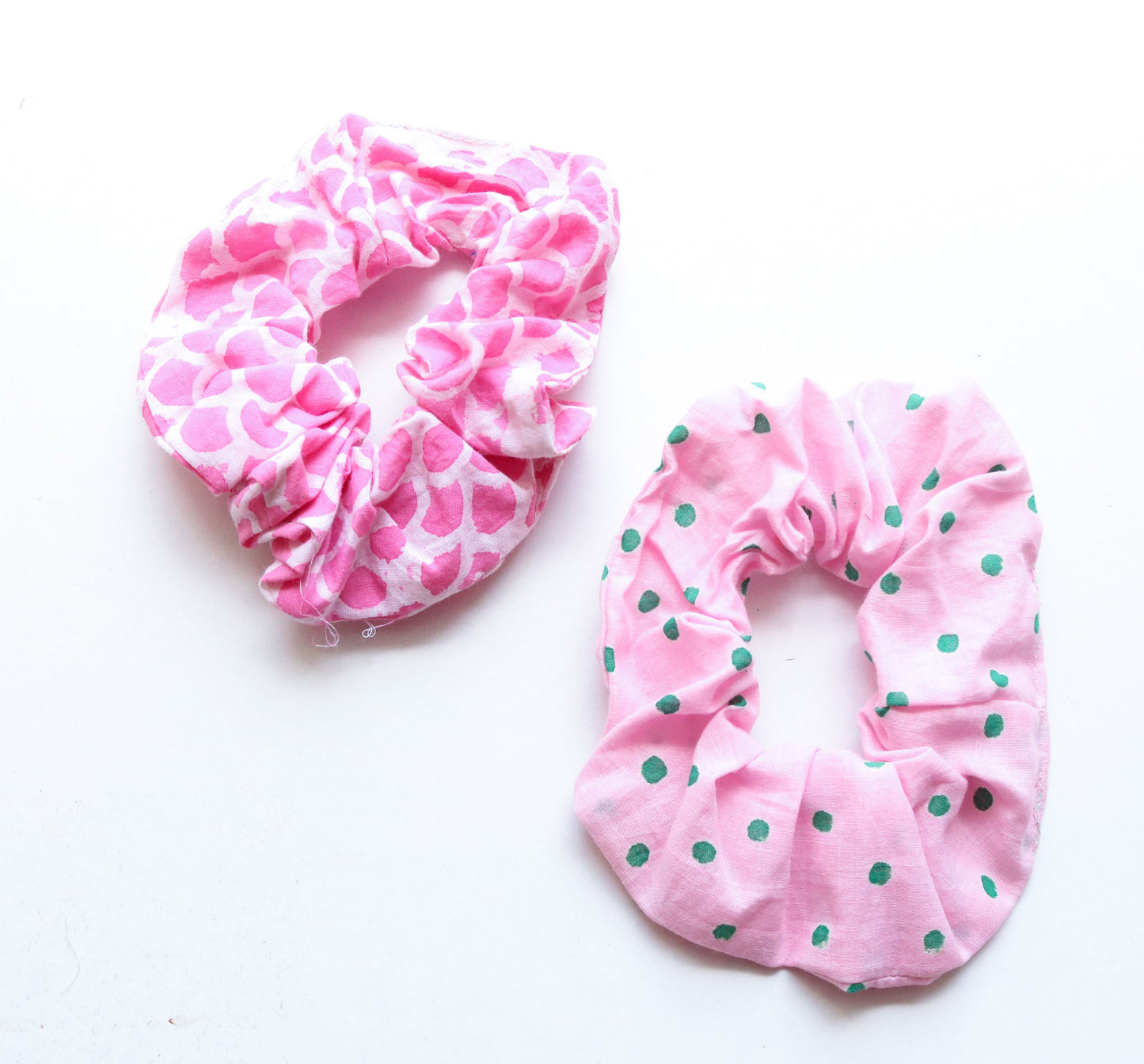 Block print scrunchies - Hair ties- Set of two - Scrunchy - elastic Hairband