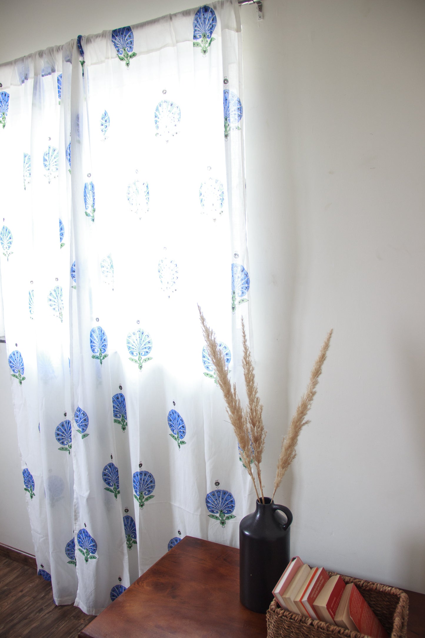 Blue Carnations curtain - sheer curtains - Sold individually