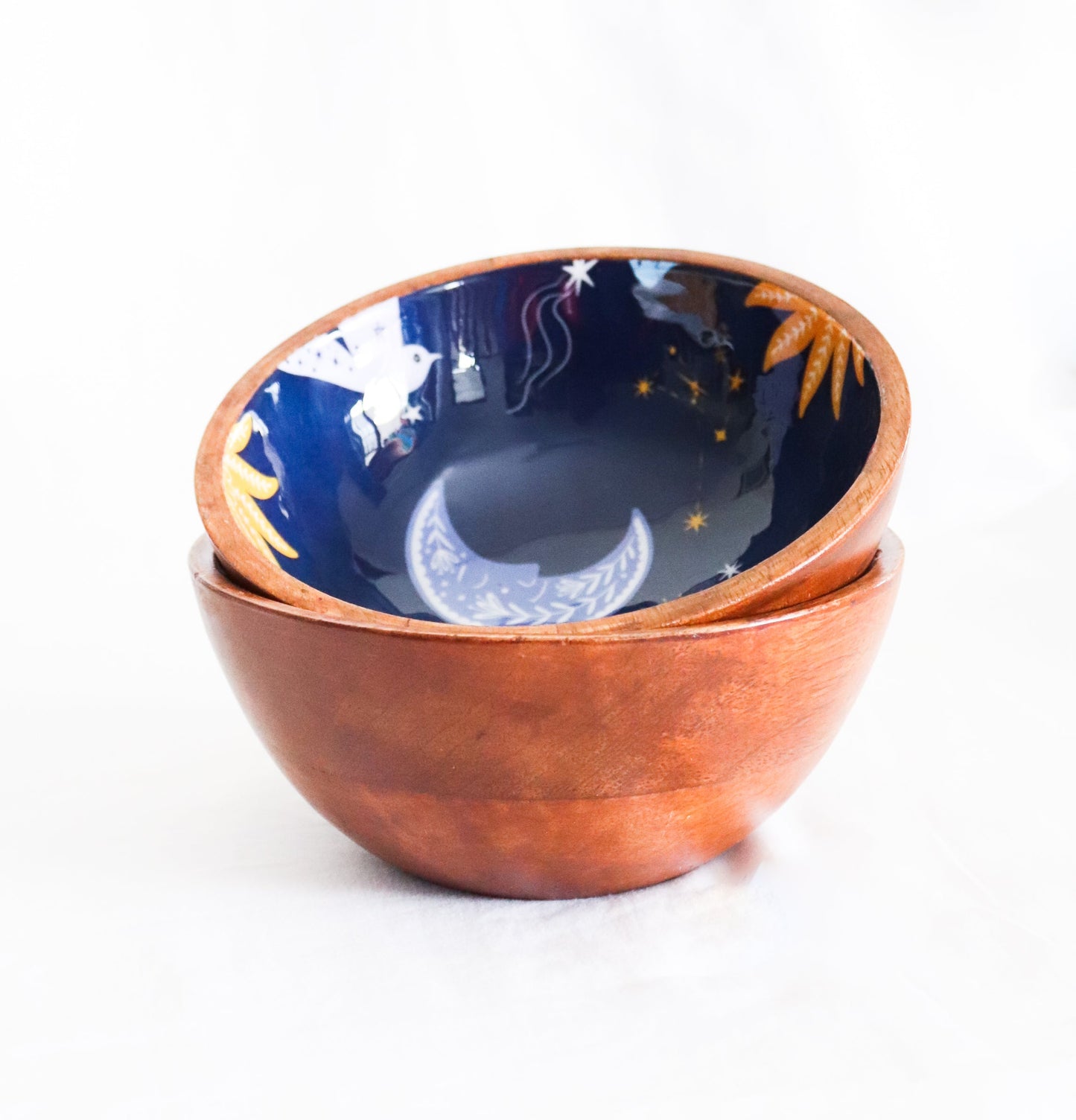 Pre- order - Small wood serving bowls - Mango wood bowls - Enamel printed wooden bowls - Forever