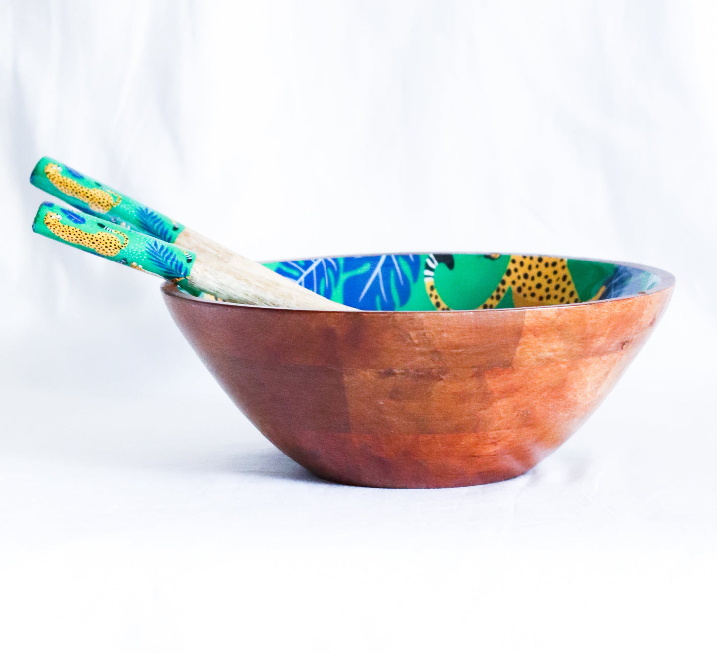 Large serving bowl and server set - Mango Wood bowls - Wooden salad bowls with servers - Fierce