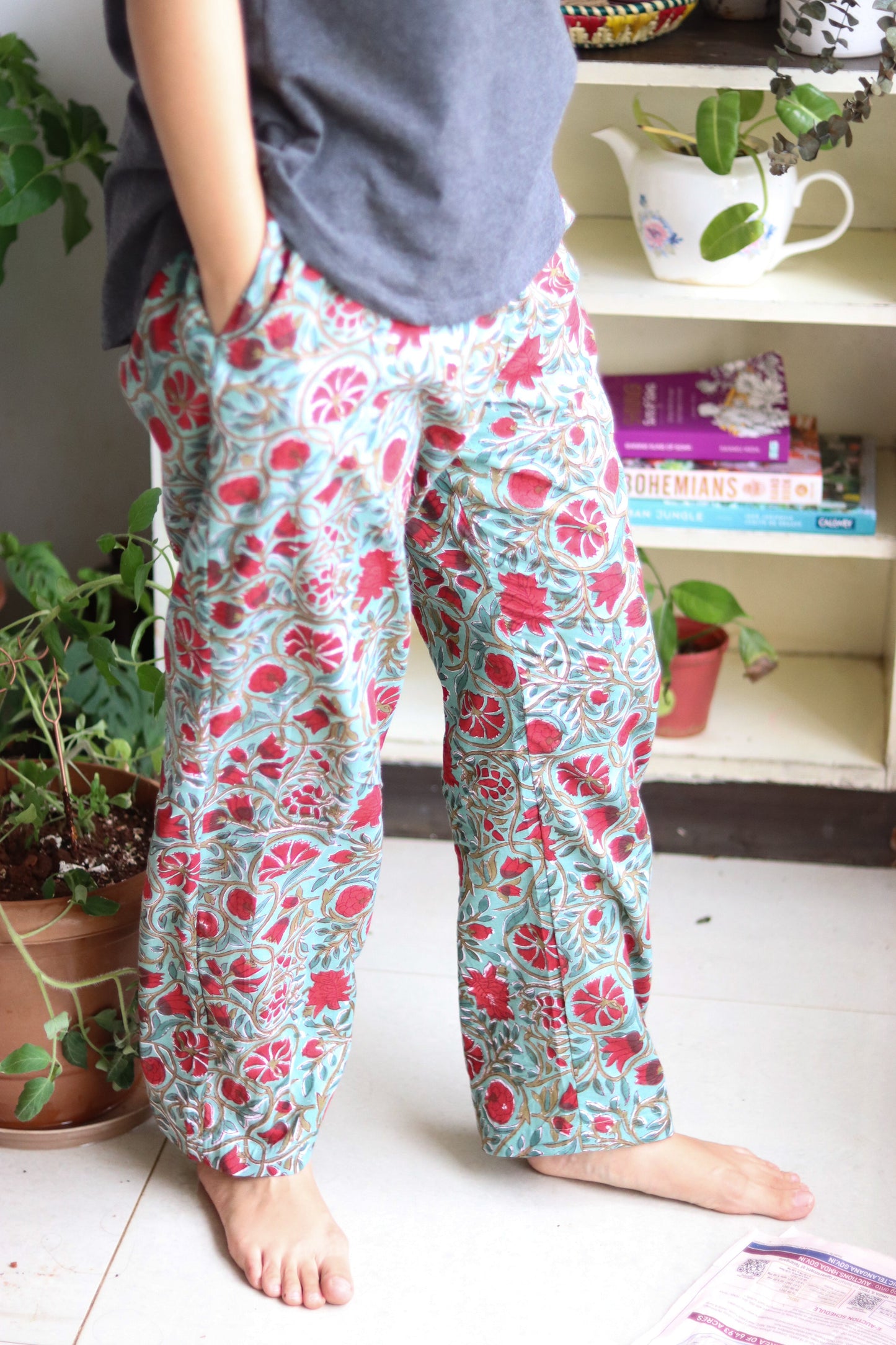 Lounge pants for women with pockets- Loungewear - Cotton printed pajama pants - Drawstring pants - Block print pants