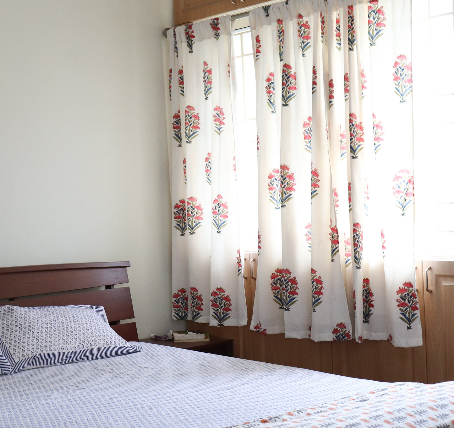 Rose bush curtains with lining - Cotton Linen - Sold individually